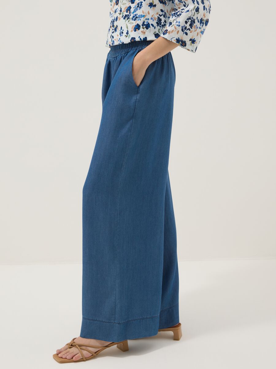 Blue palazzo trousers in pure lyocell_3