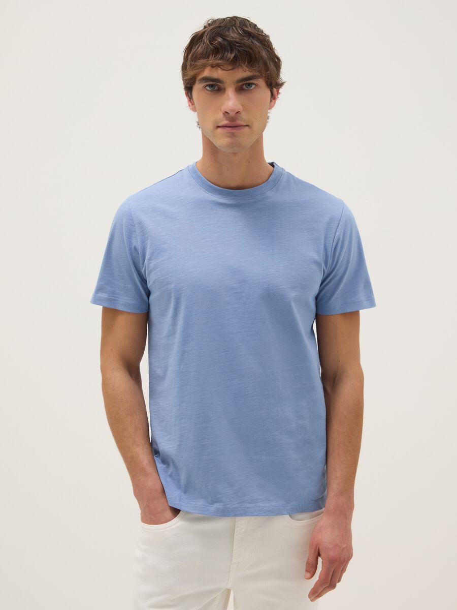 Pure cotton blue regular fit t-shirt_0