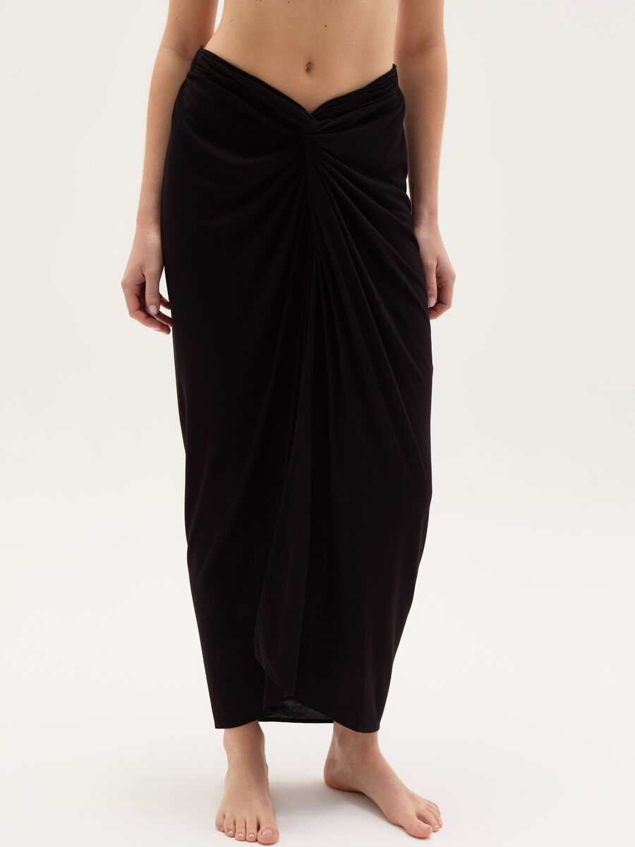Long beach cover-up skirt with knot_1