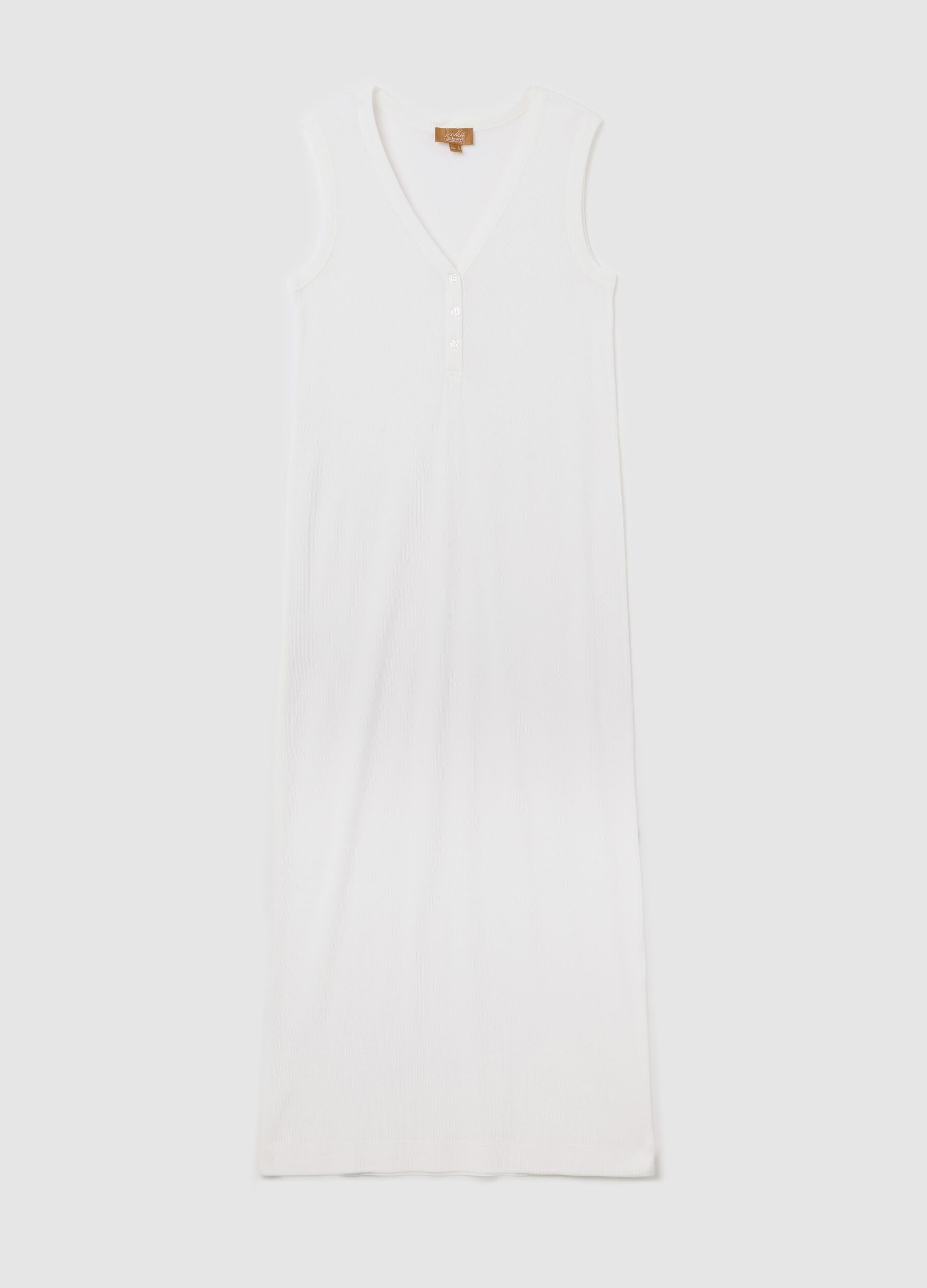 Long sleeveless maternity dress with ribbing