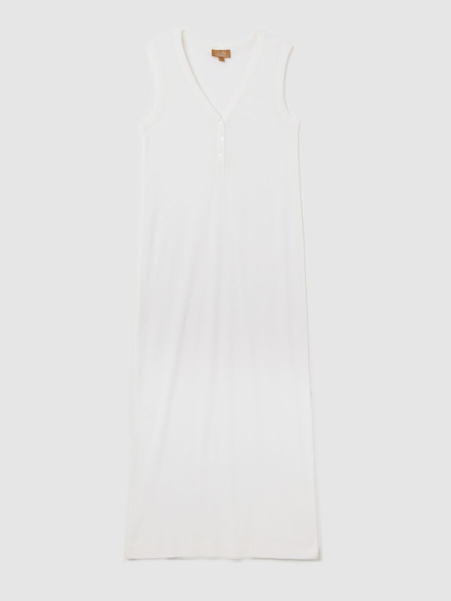Long sleeveless maternity dress with ribbing_4
