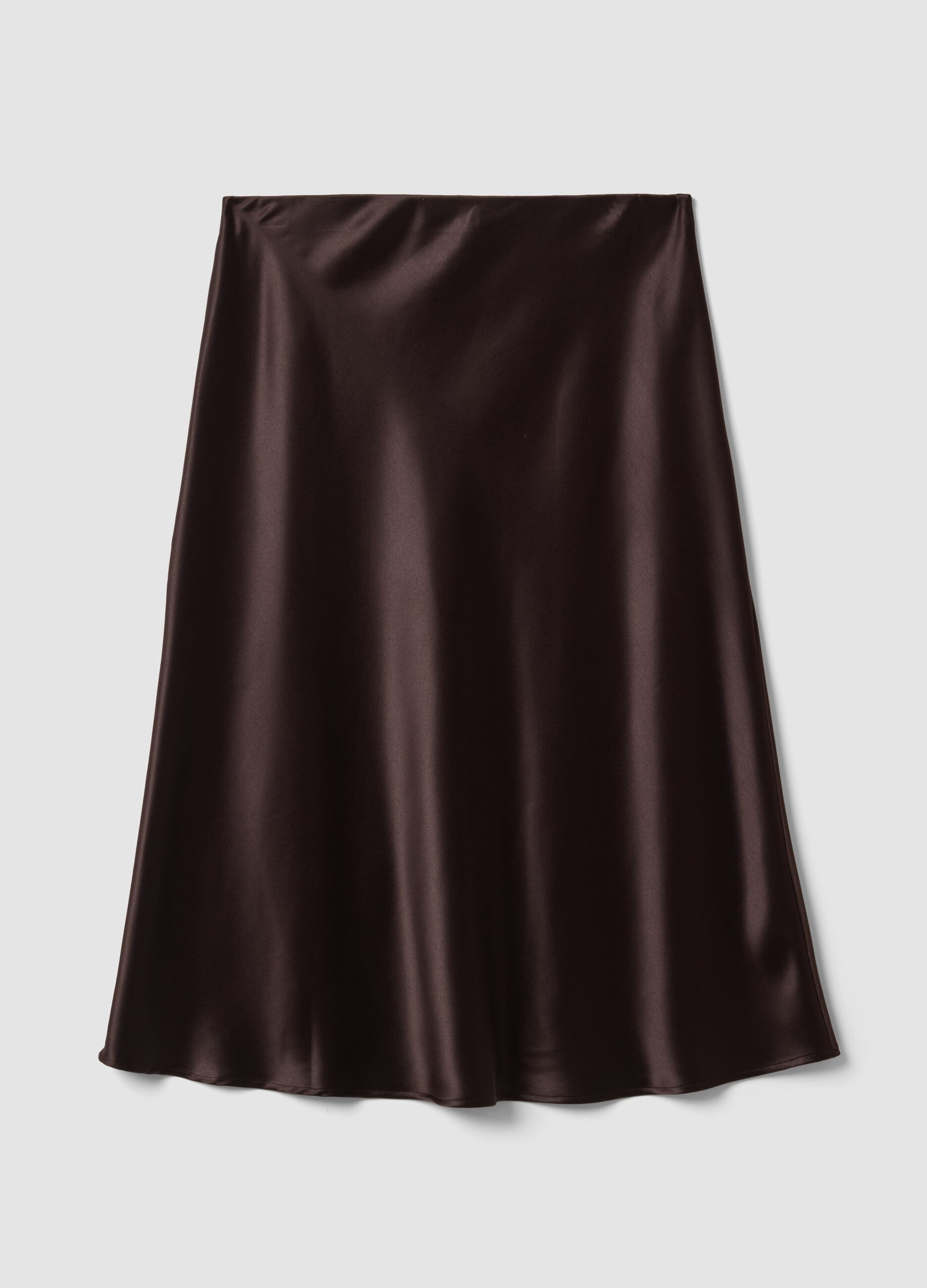Brown satin midi skirt in stretch fabric
