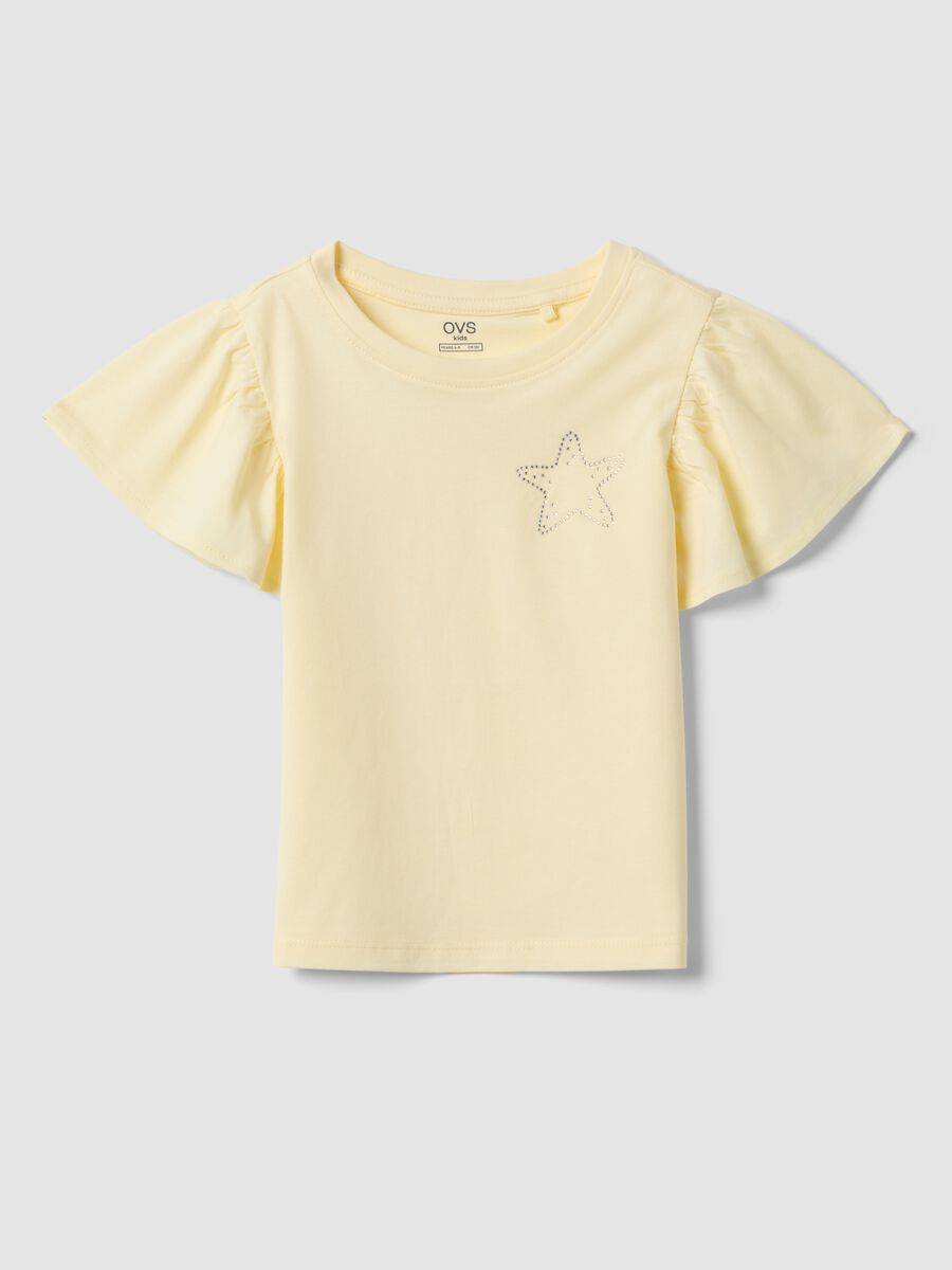 T-shirt in puro cotone gialla da bambina regular fit con stella_0