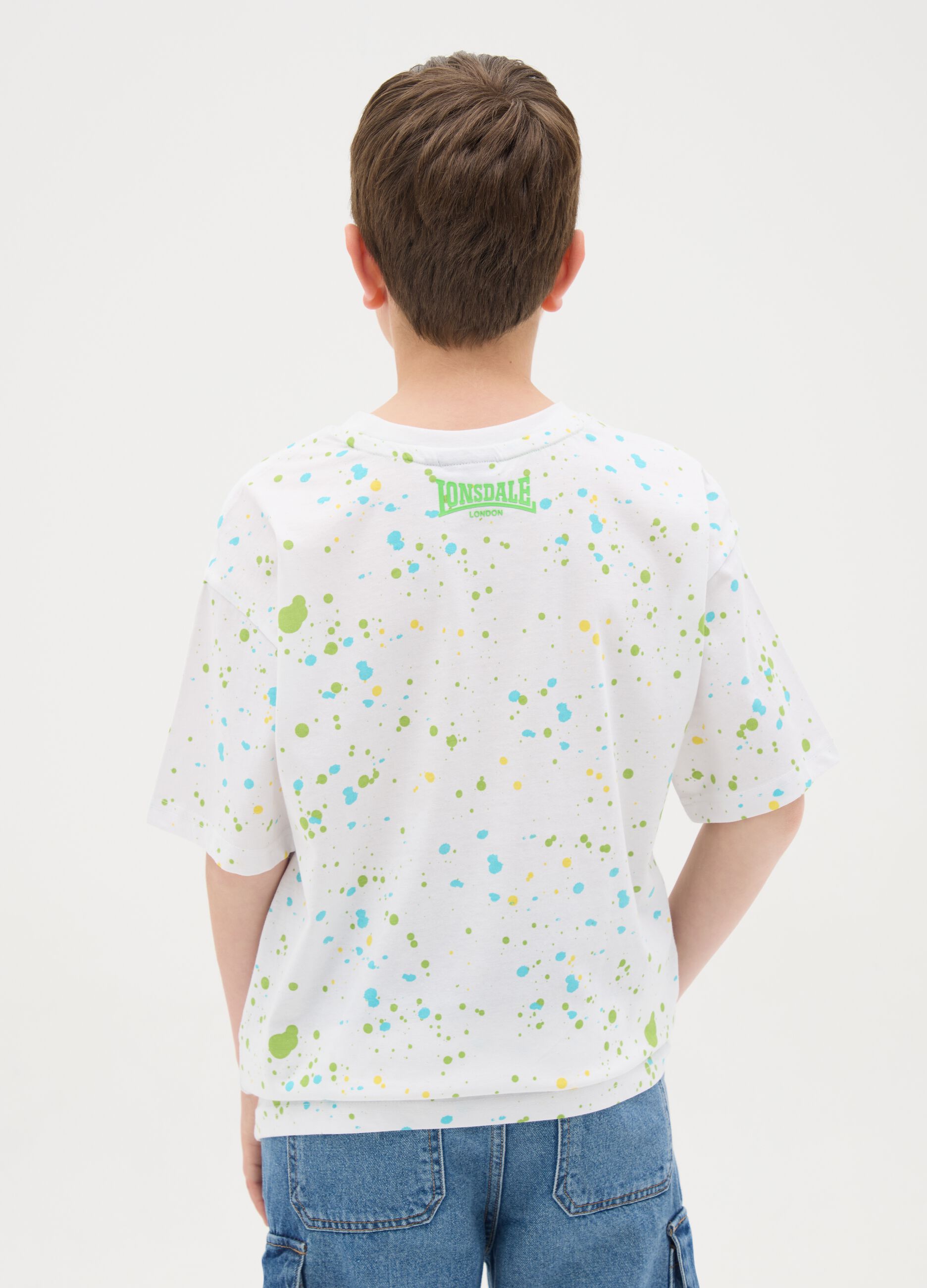 Cotton T-shirt with logo and paint splashes print