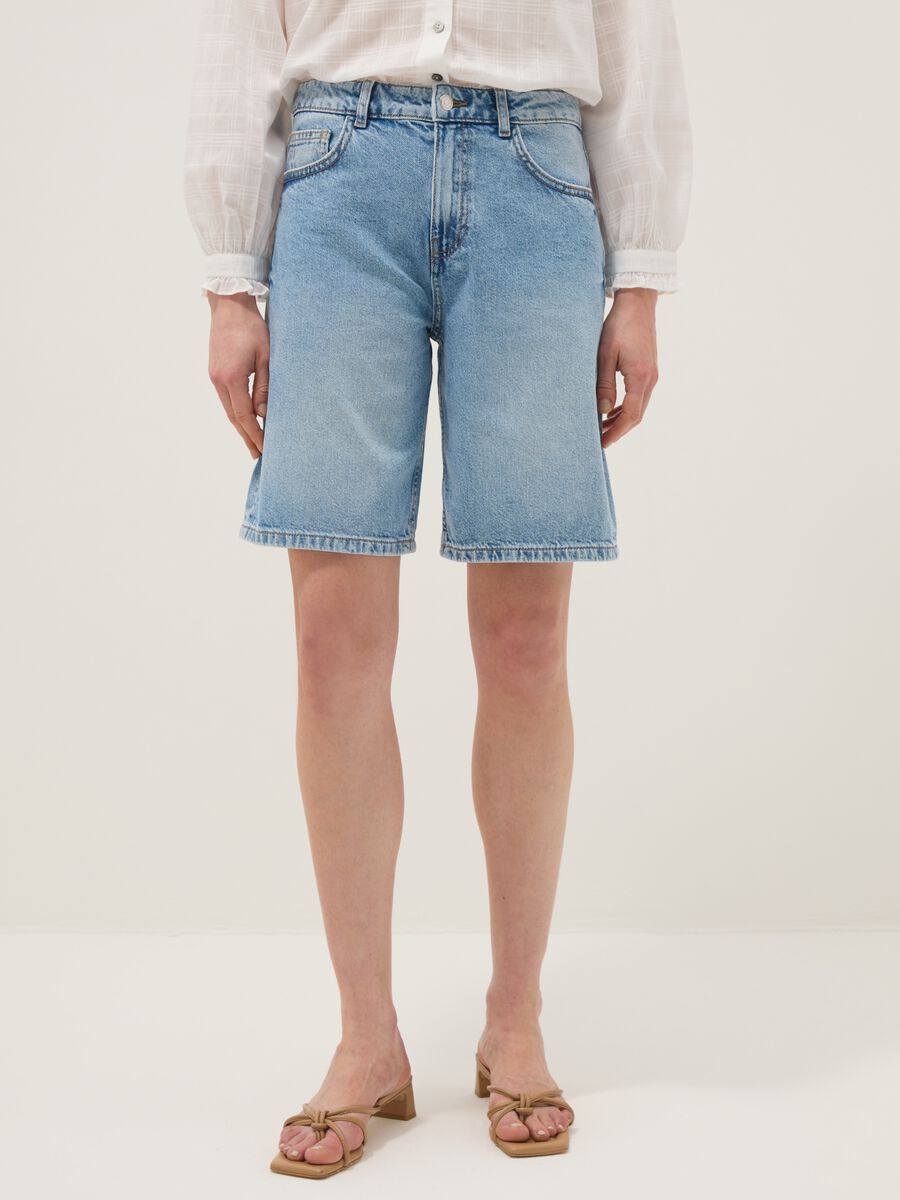 Shorts in puro cotone denim azzurro wide leg_1