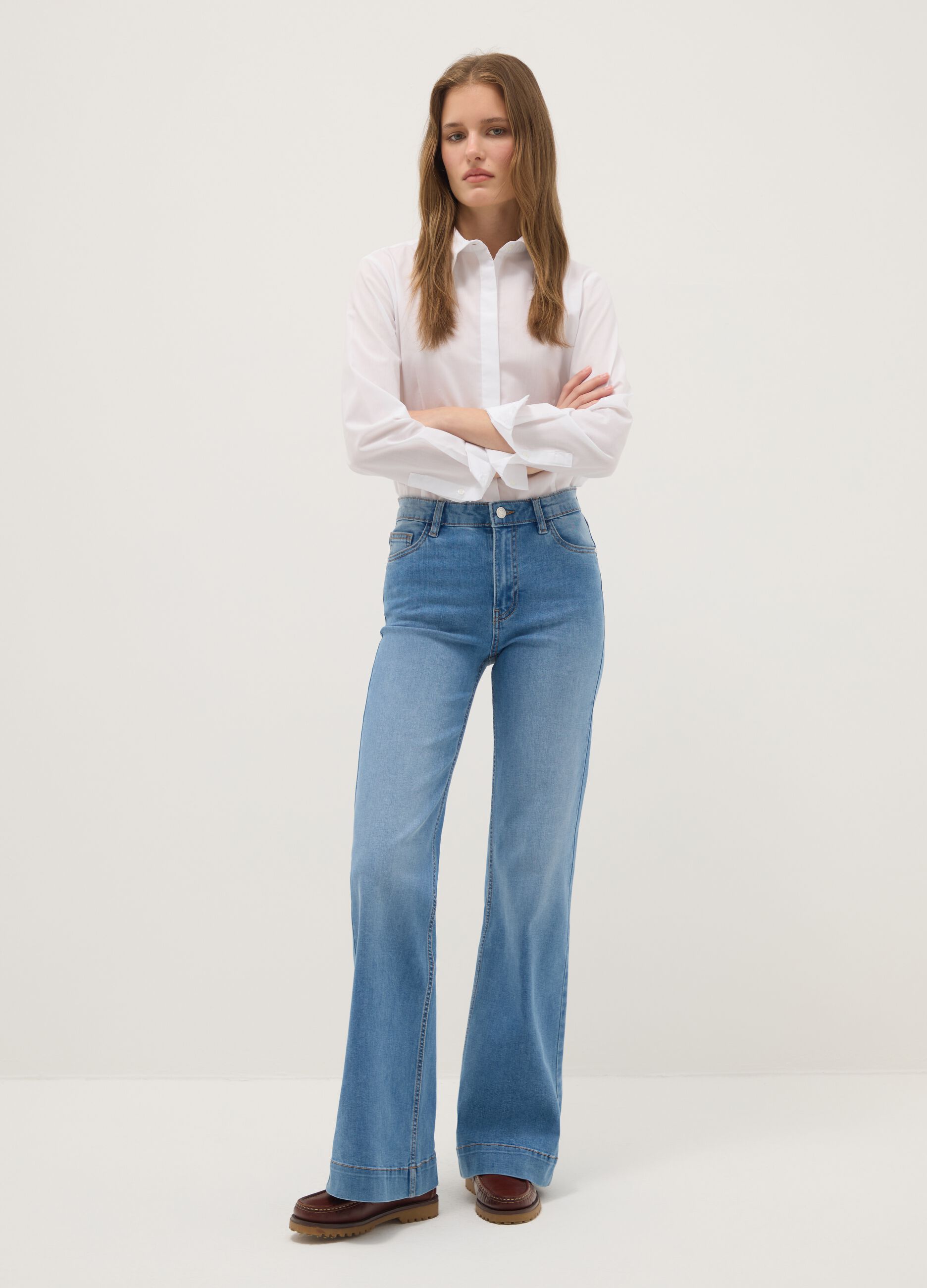 Blue denim bootcut jeans