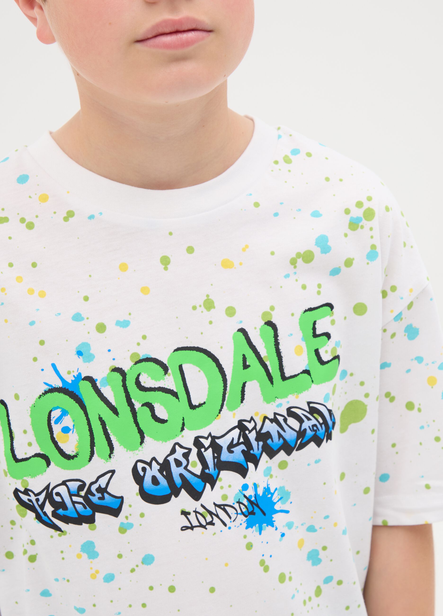 Cotton T-shirt with logo and paint splashes print