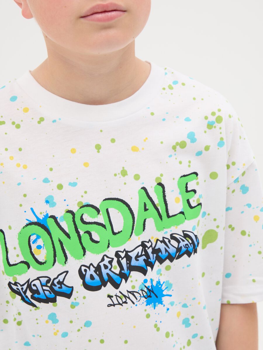 Cotton T-shirt with logo and paint splashes print_1