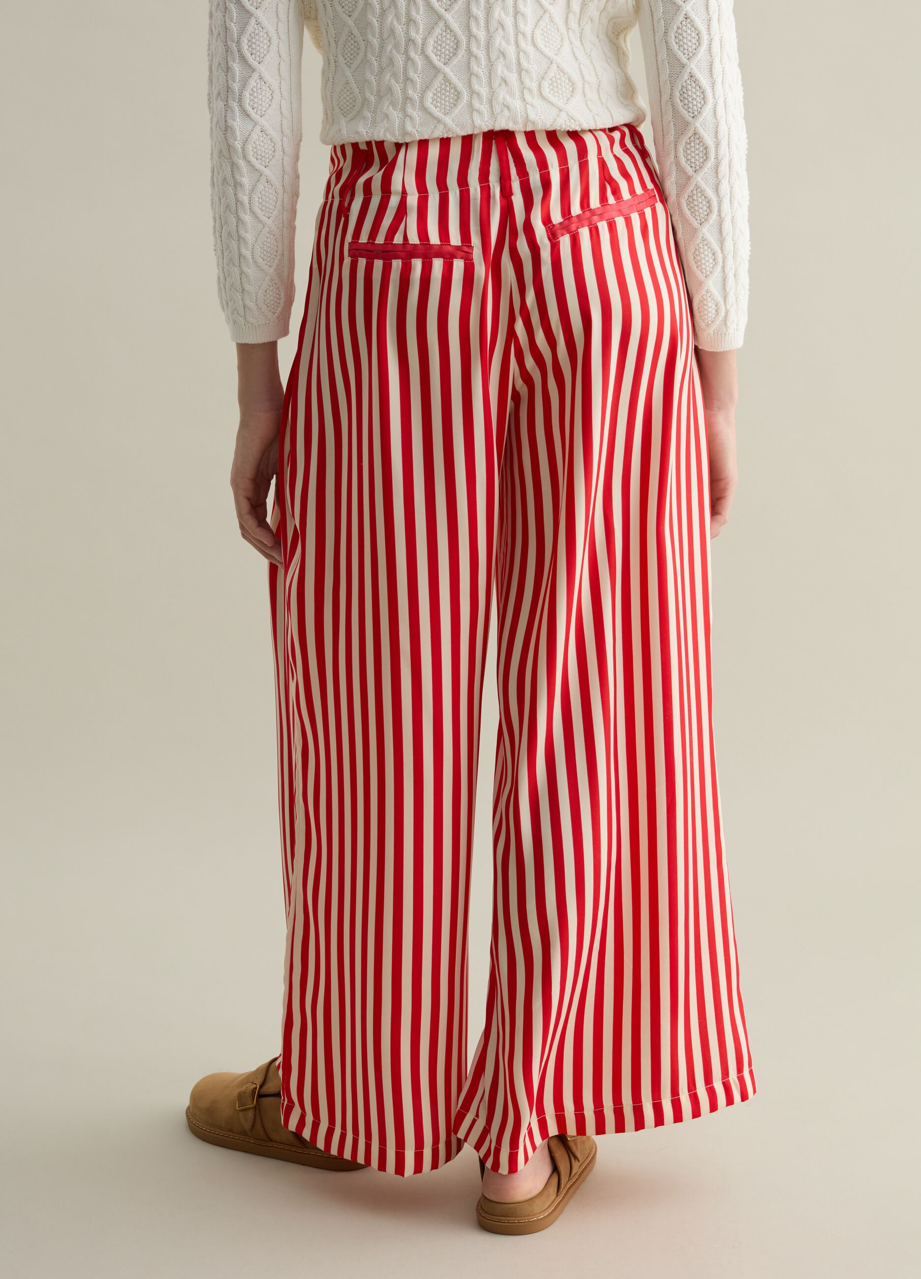 Pantalone gamba larga a righe con coulisse 