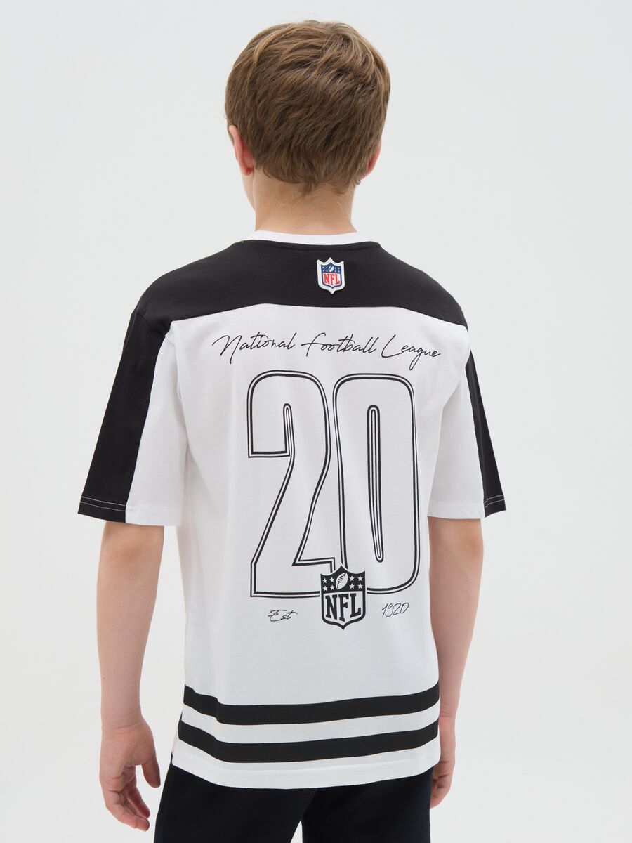 Black and white two-tone cotton T-shirt with NFL print_2