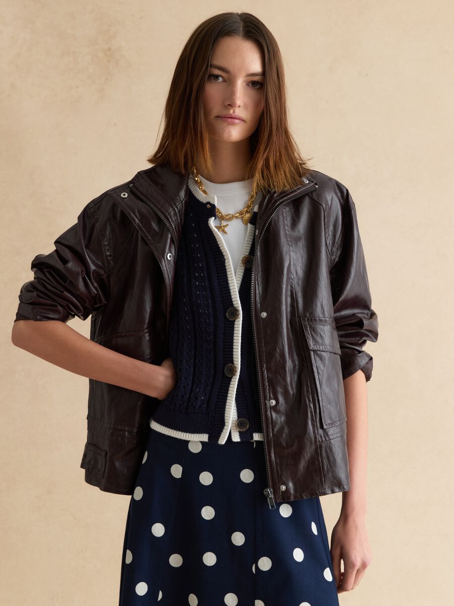 Shiny brown oversized viscose-blend jacket_1