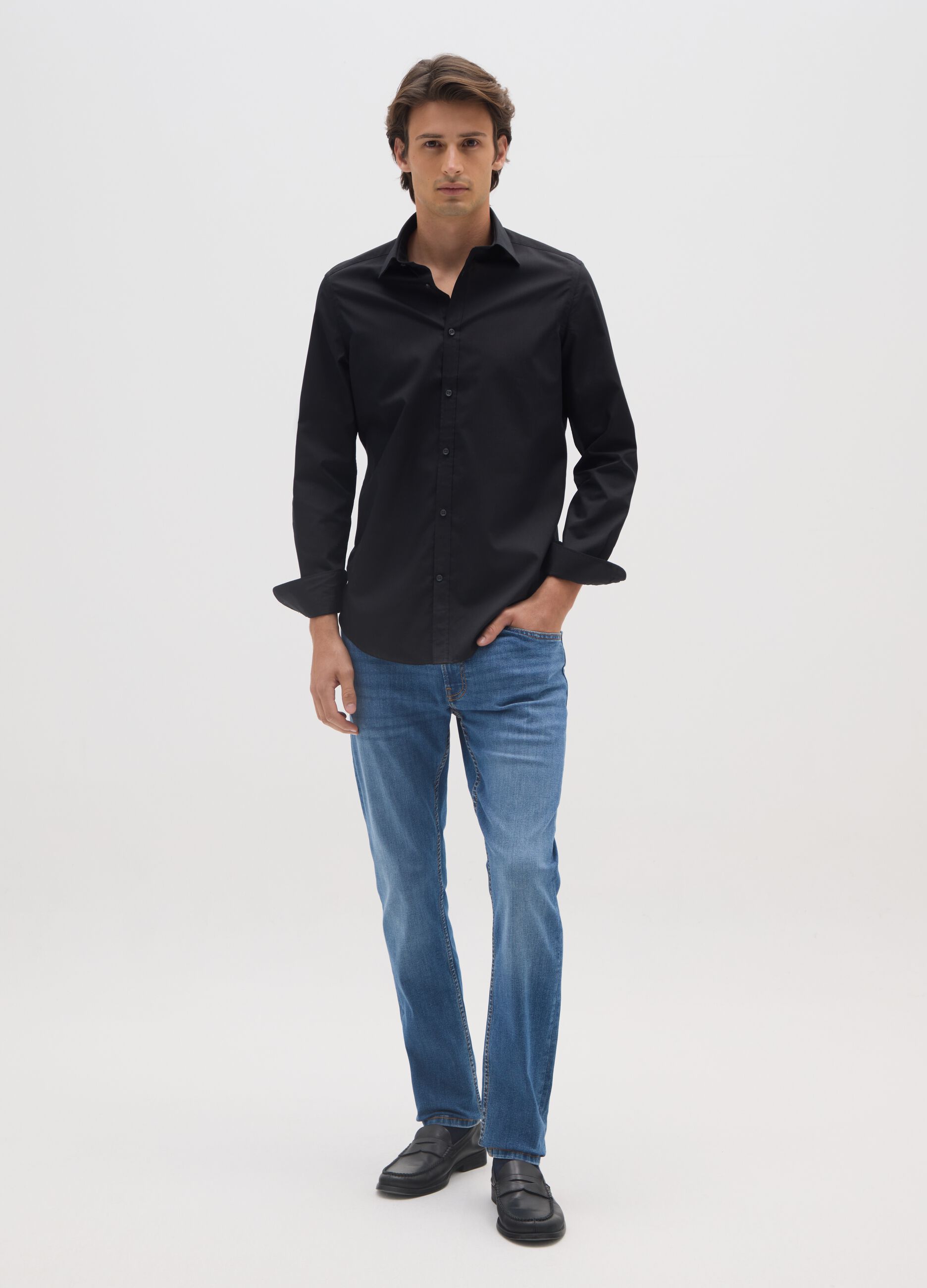 Slim fit blue denim jeans in stretch cotton