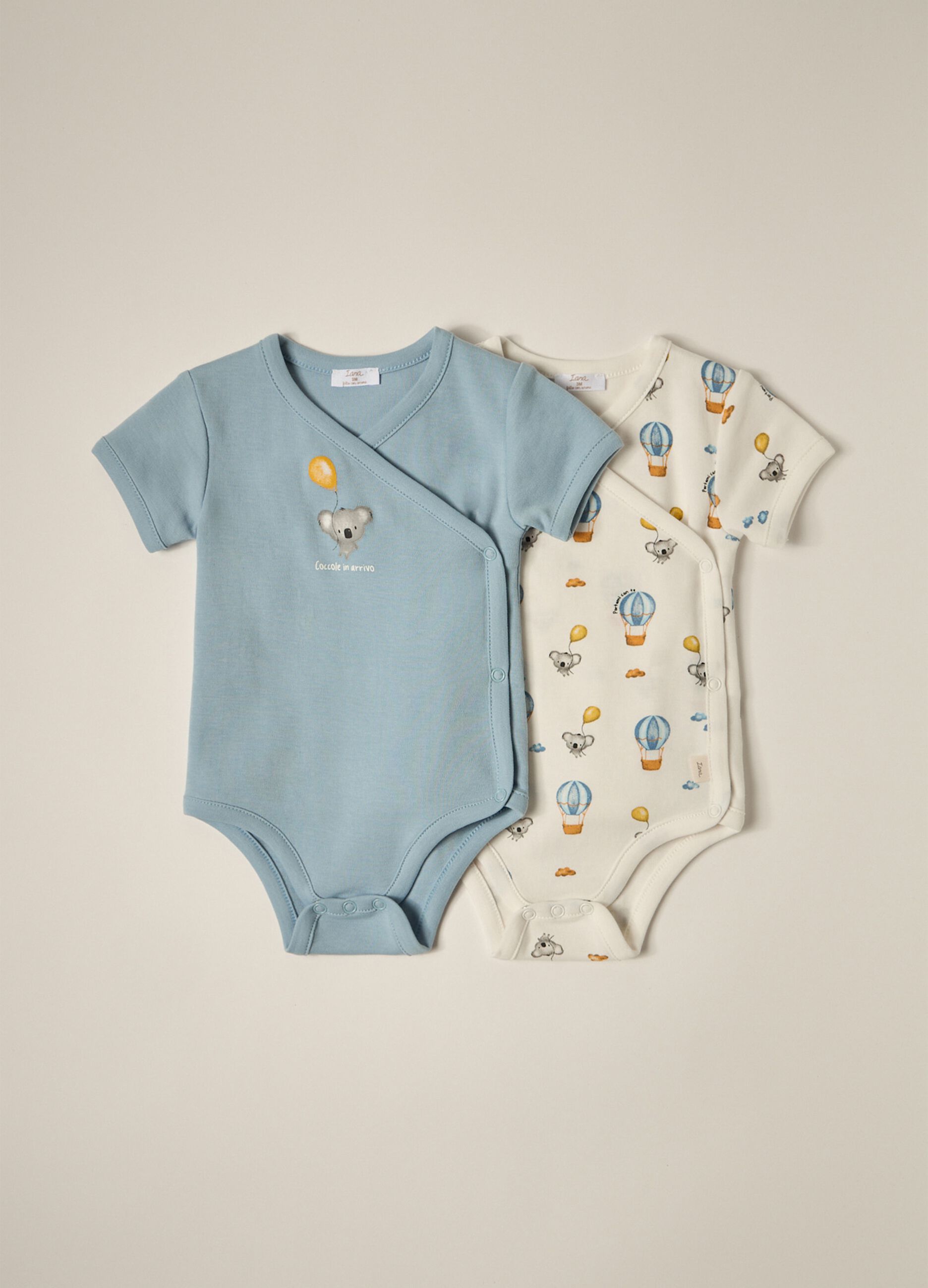 IANA newborn boy two-pack bodysuits in 100% cotton interlock