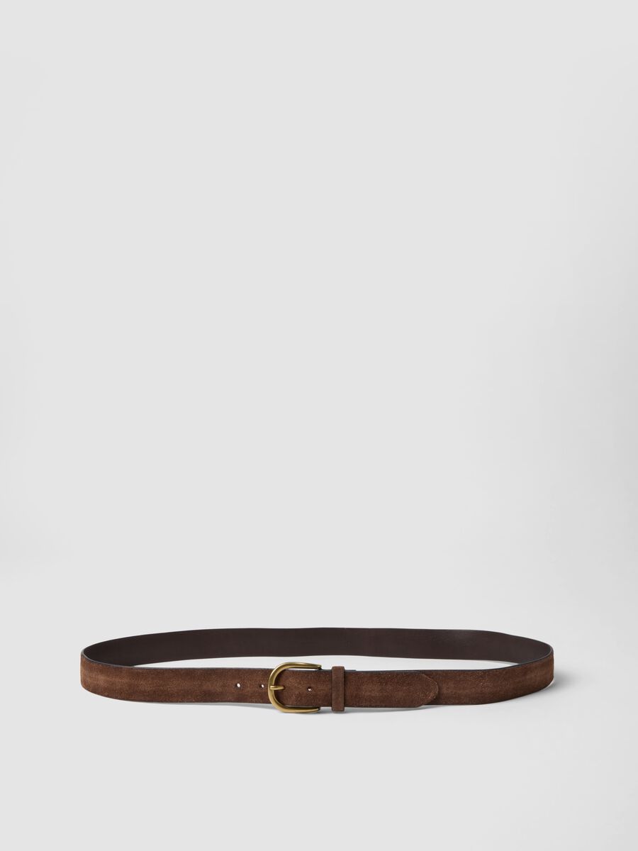 Cintura marrone in vera pelle con fibbia in metallo_0
