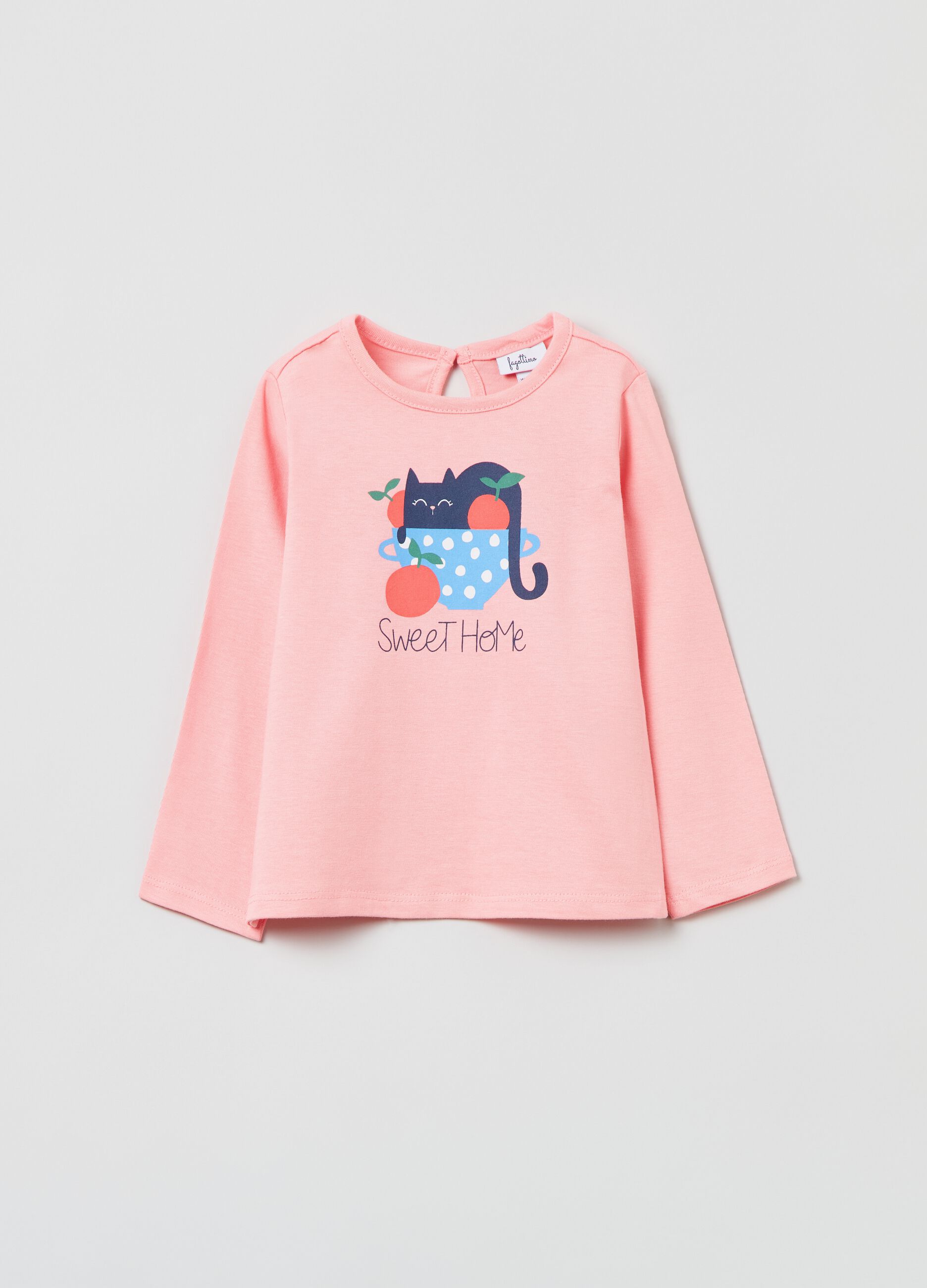 T-shirt in cotone con stampa gattino_0