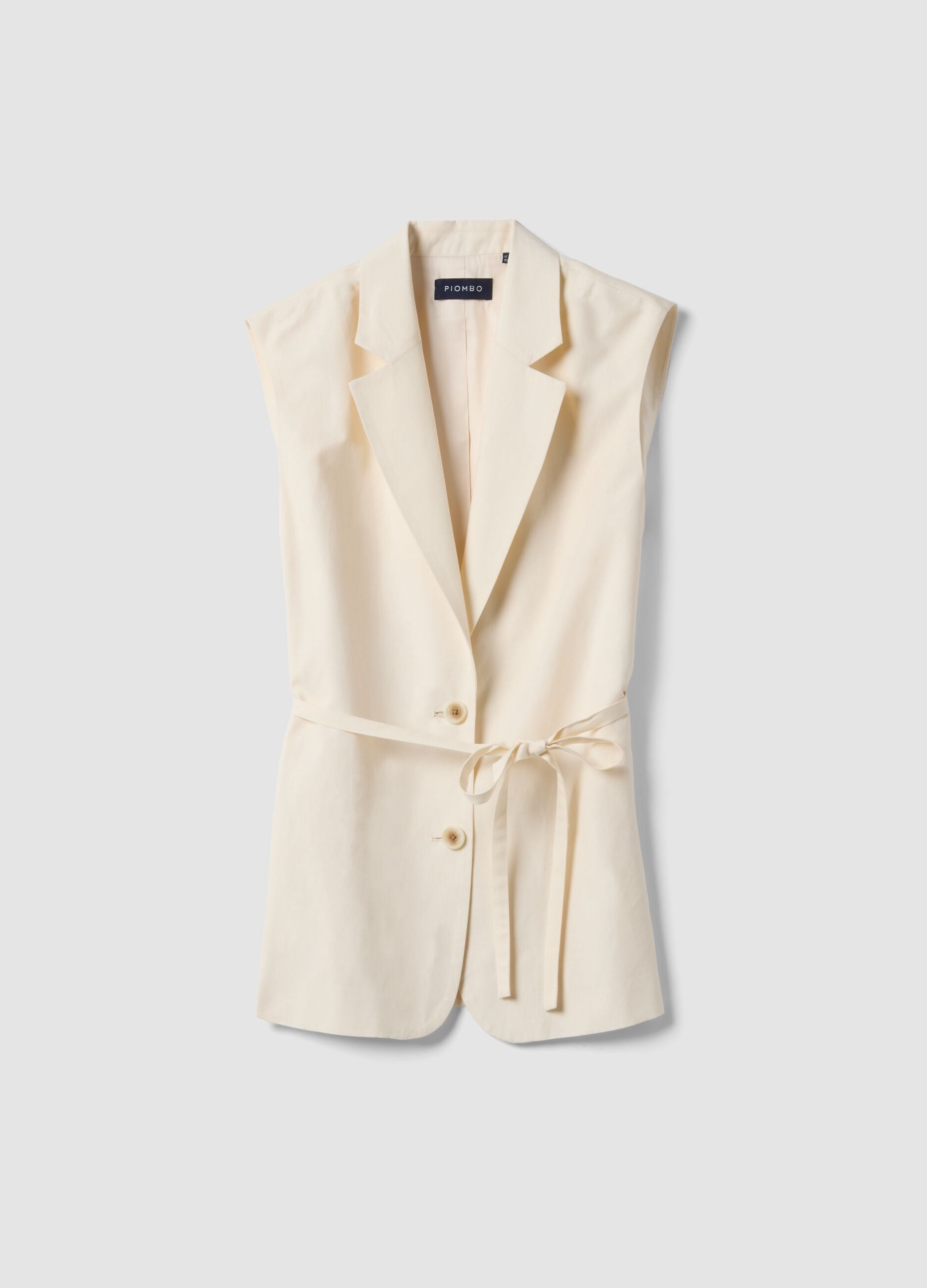White regular-fit lyocell-linen blend waistcoat with belt
