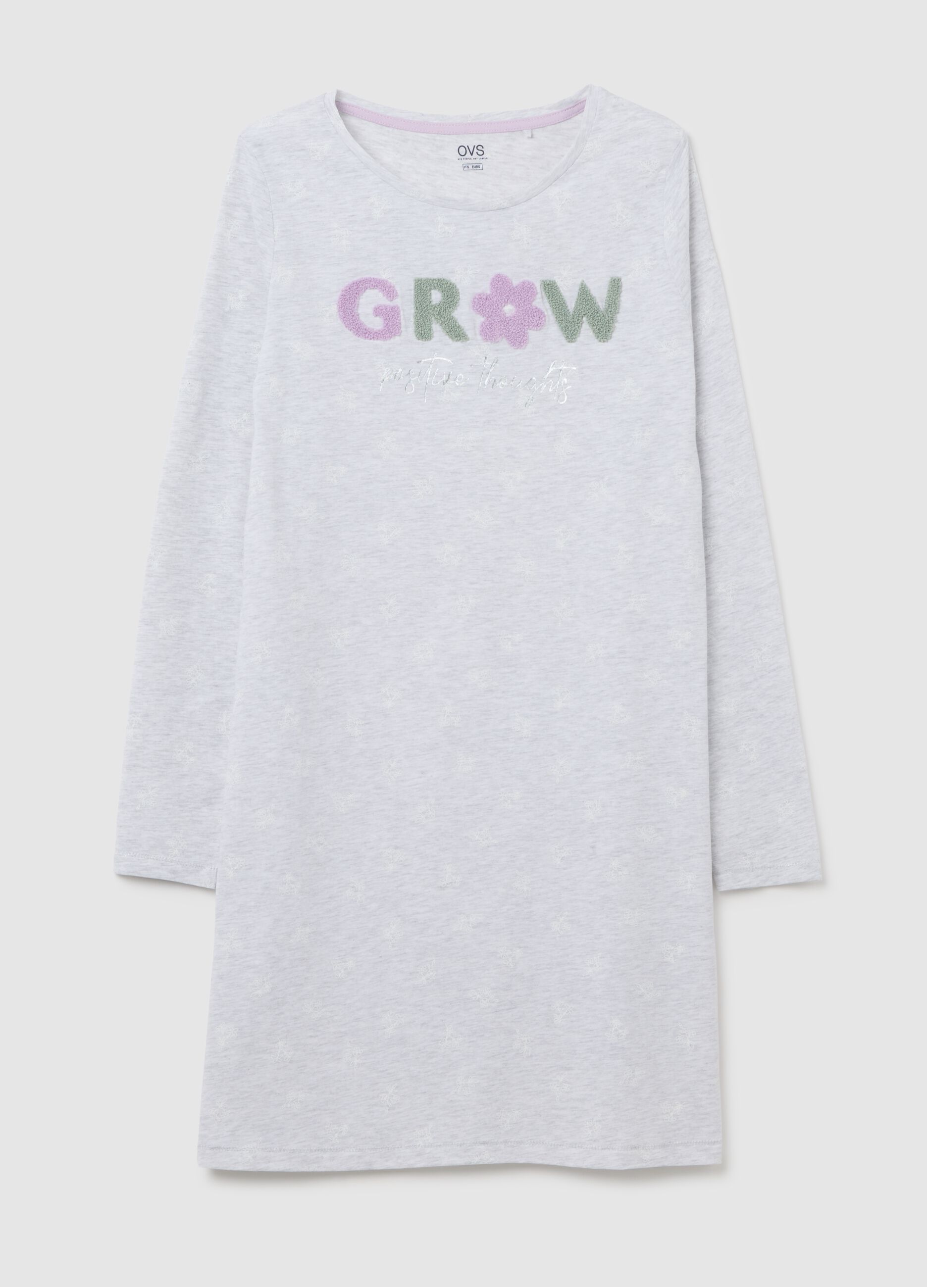 Grey pure cotton women's dress with embroidered lettering
