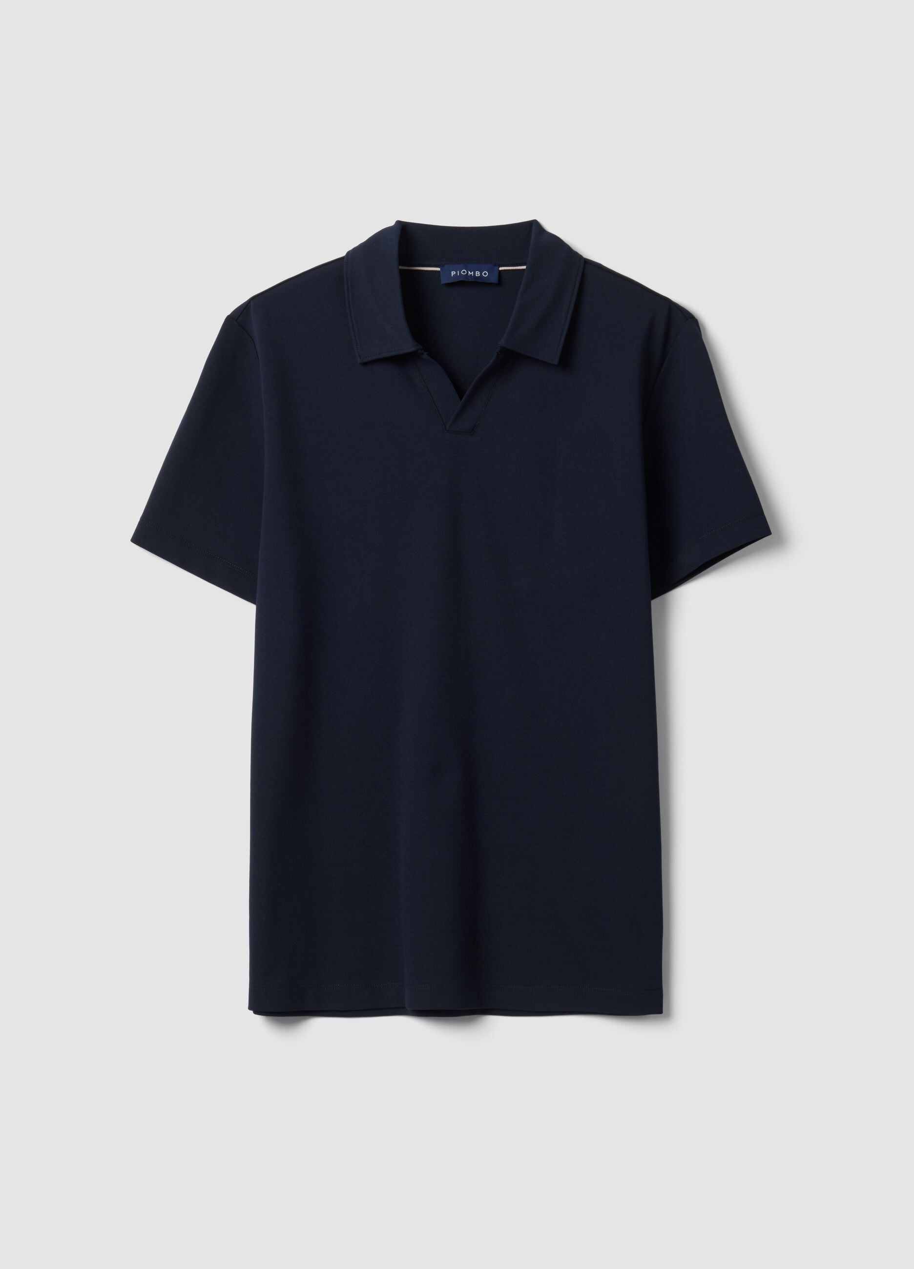 Navy 2-Way Stretch cotton polo shirt, regular fit