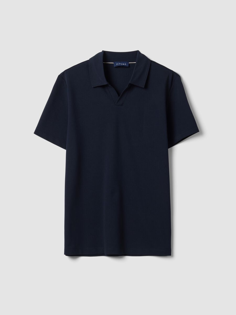 Polo blu in cotone elasticizzato 2 Way Stretch regular fit_0