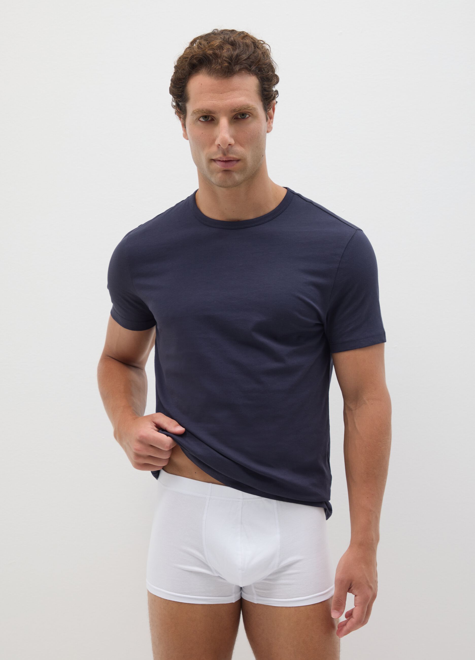 Set of white stretch cotton boxer shorts