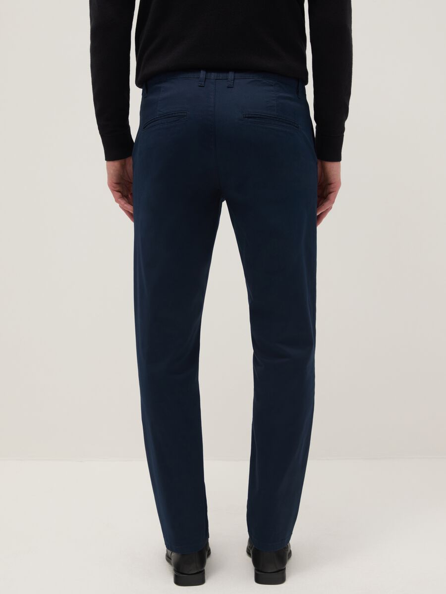 Blue Regular Fit Stretch Cotton Chino Trousers_3