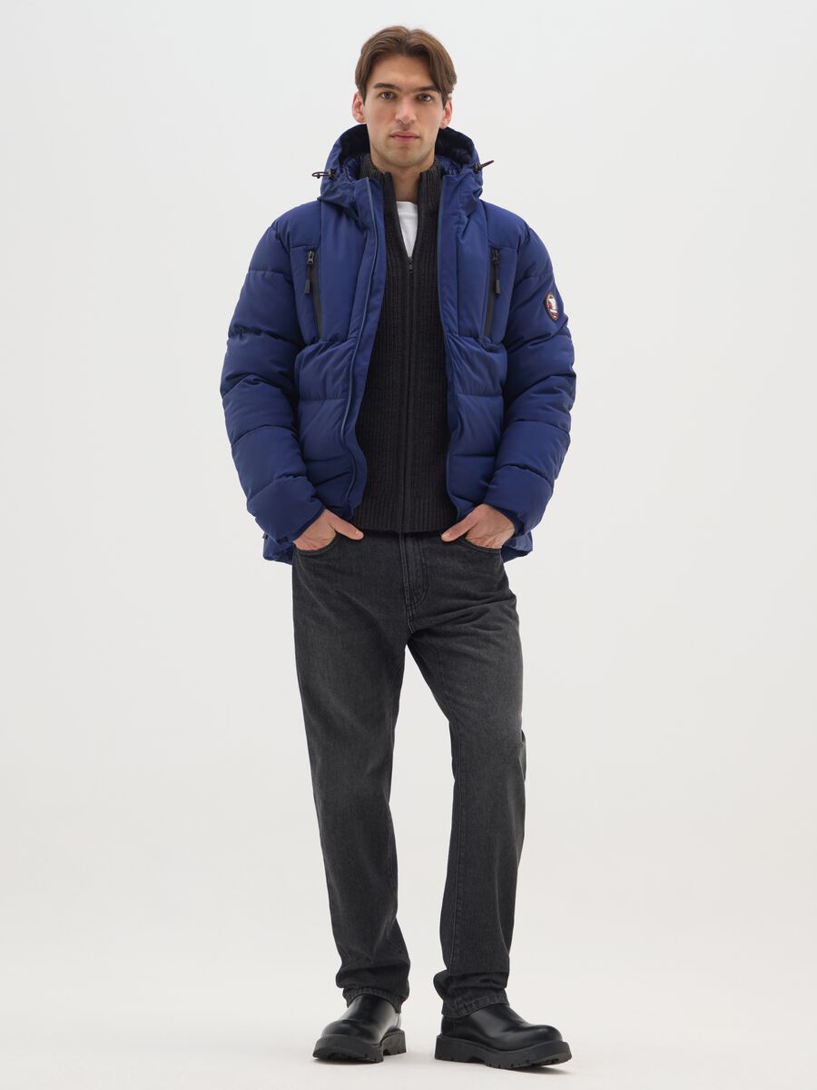 Blue padded jacket with hood and zip_1