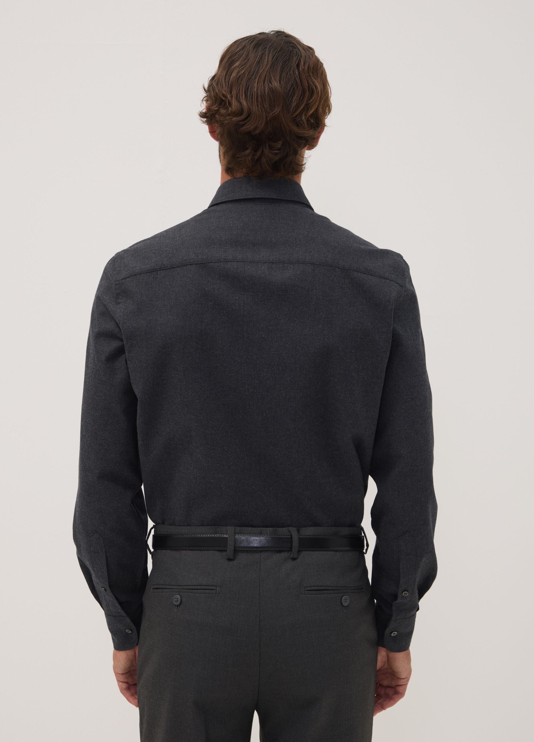 Grey pure cotton twill shirt, regular fit