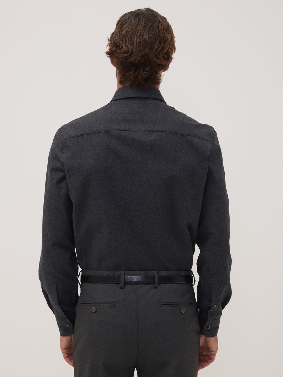 Grey pure cotton twill shirt, regular fit_3
