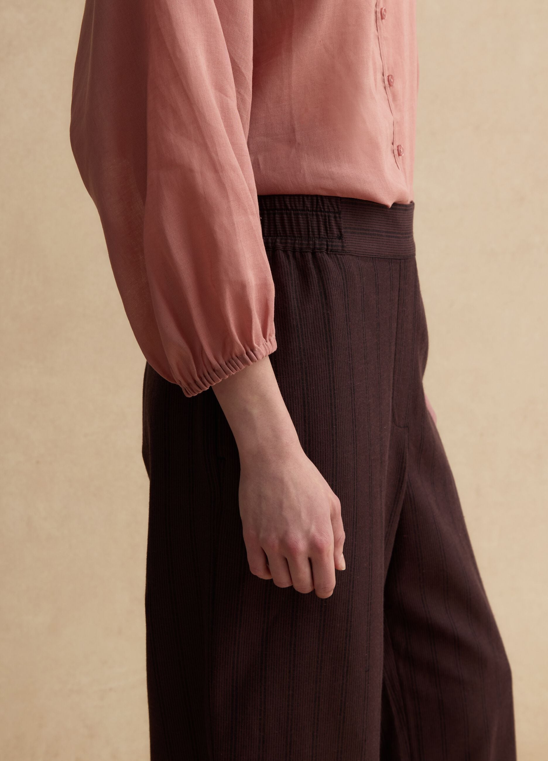Brown wide leg striped viscose blend trousers