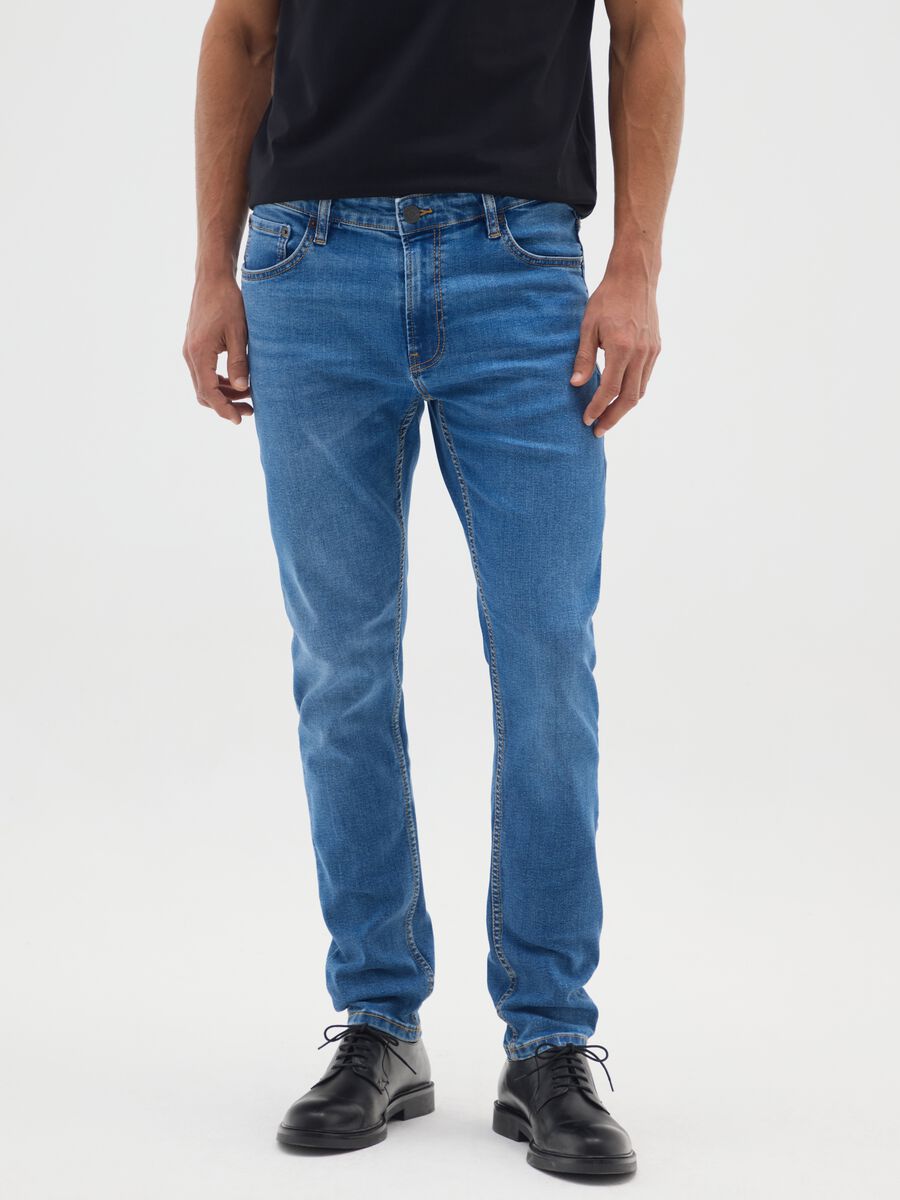 Blue denim cotton skinny jeans_1