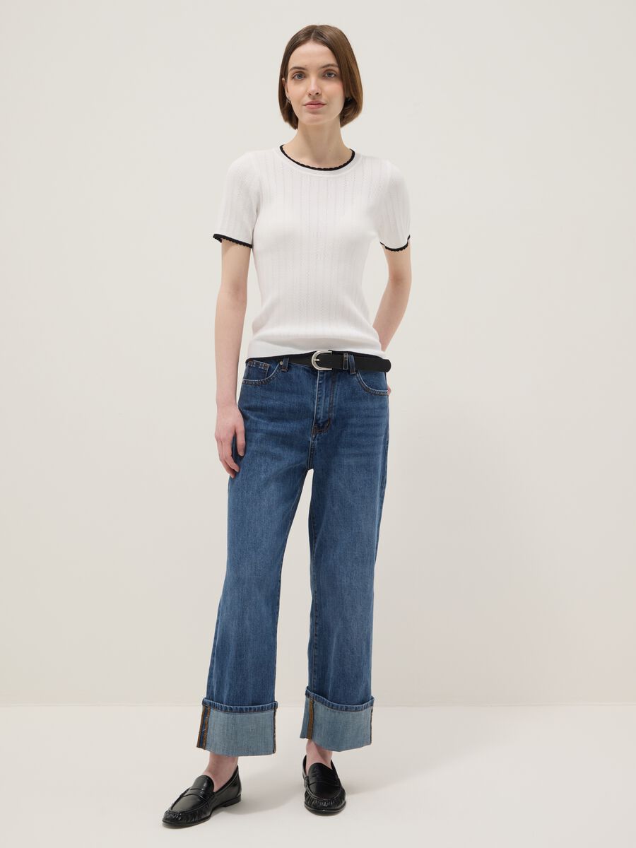 White viscose blend t-shirt regular fit with perforated details_2