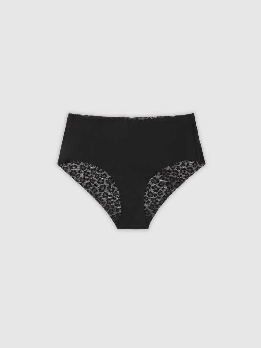 Slip nero in tessuto elasticizzato con retro in pizzo_4