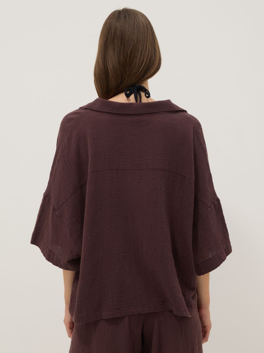 Short brown pure cotton kaftan with V-neck_3