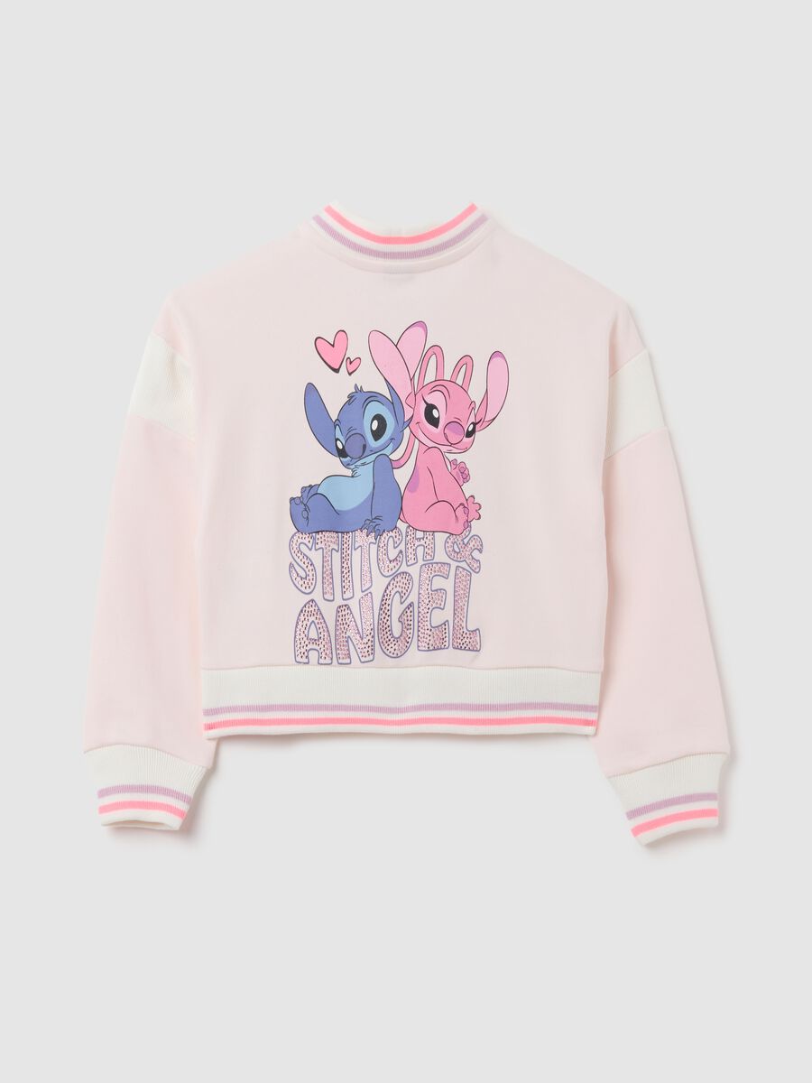 Girls' pink cotton bomber jacket regular fit with Stitch print_1