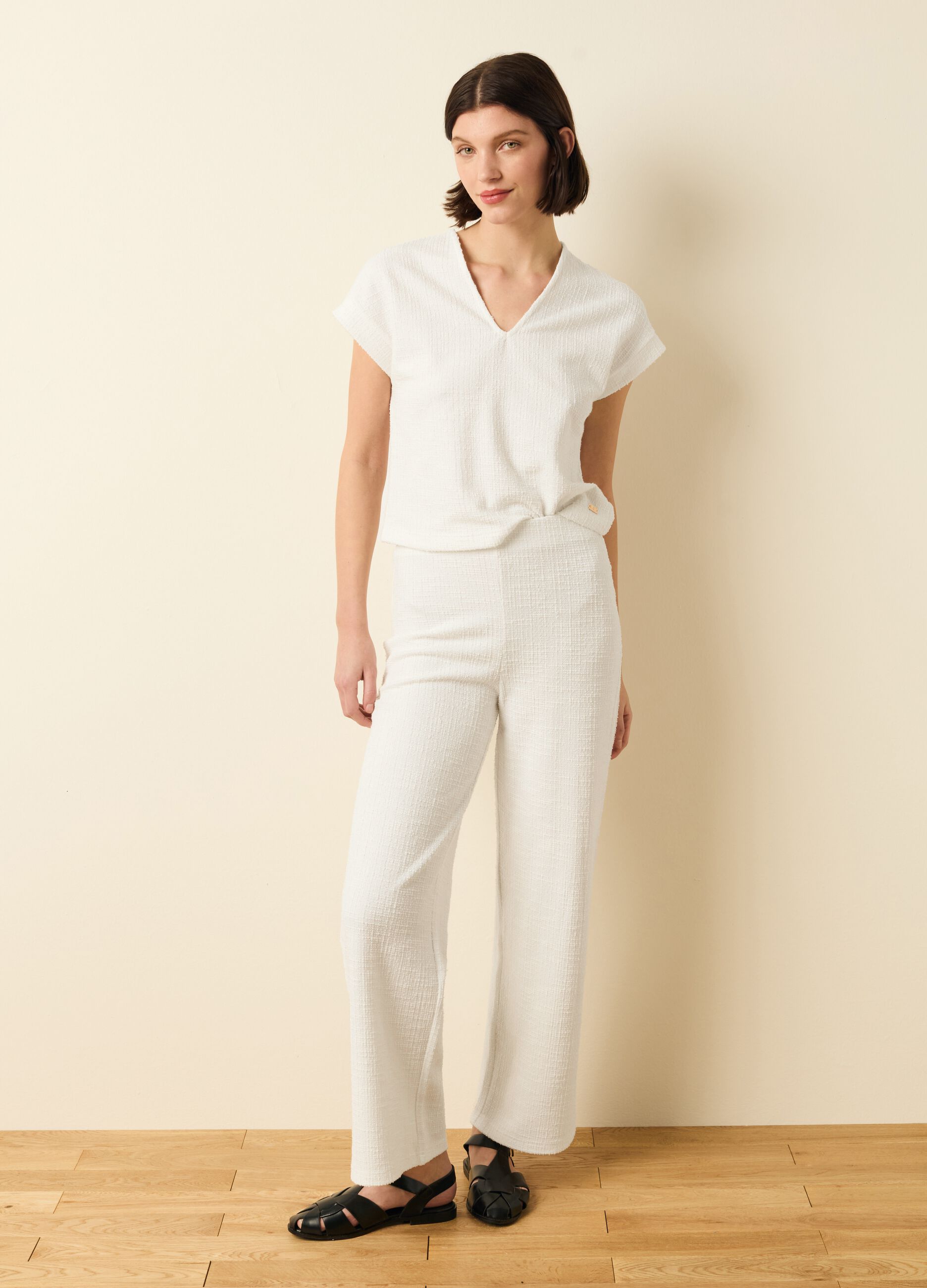 Woven T-shirt with kimono sleeves
