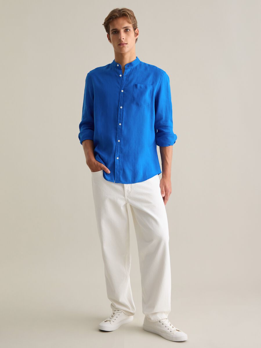 Men's Regular Fit Blue Pure Linen Shirt_1