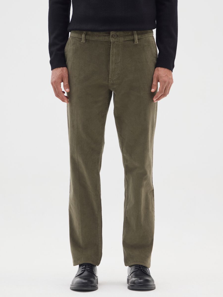 Regular fit green corduroy trousers with stretch cotton_1