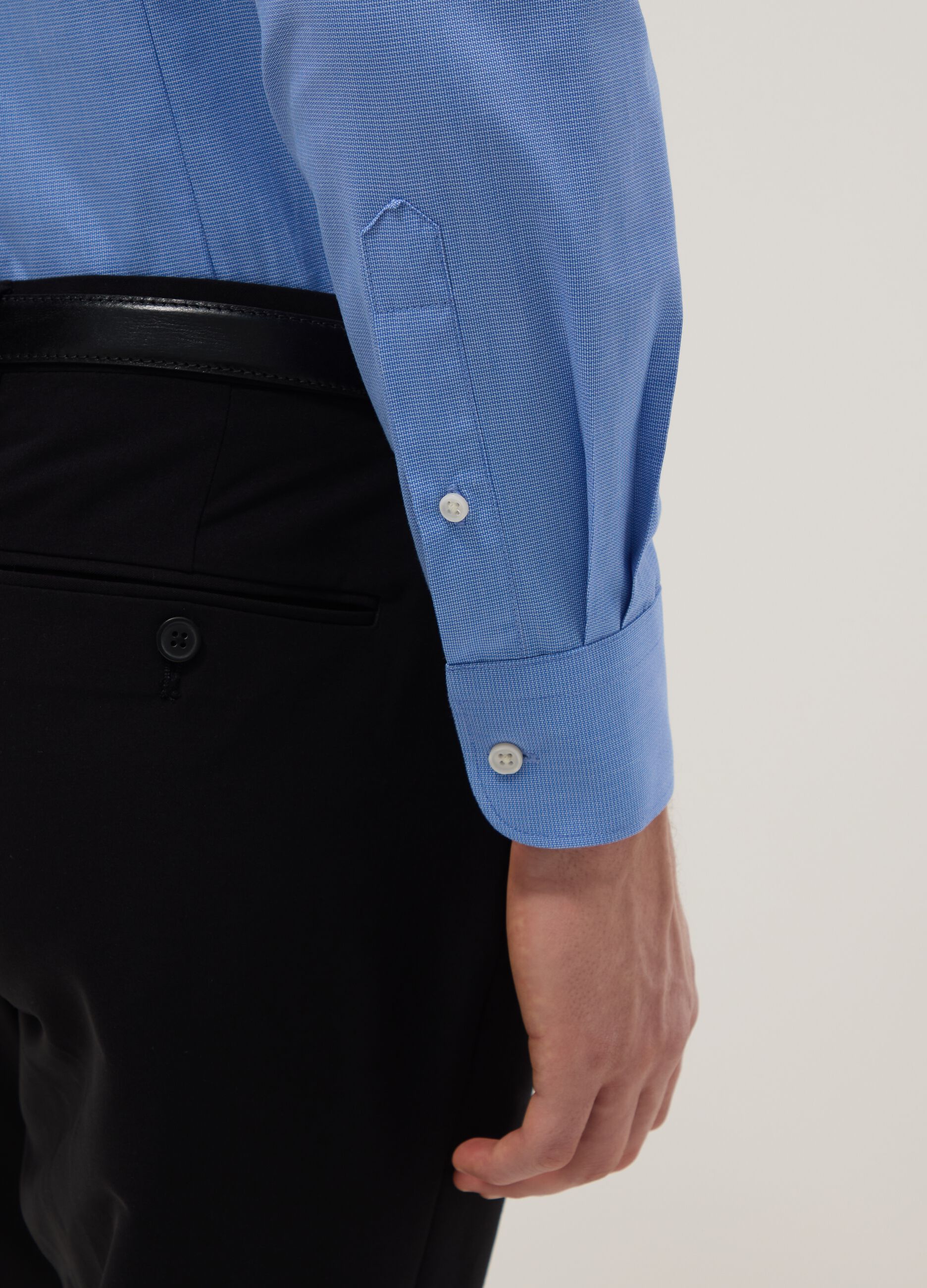 Light Blue Slim-Fit Cotton-Blend Shirt with Cutaway Collar