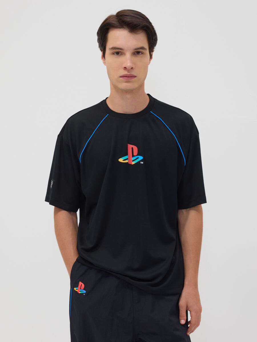 Black PlayStation T-shirt with logo and contrast piping_0