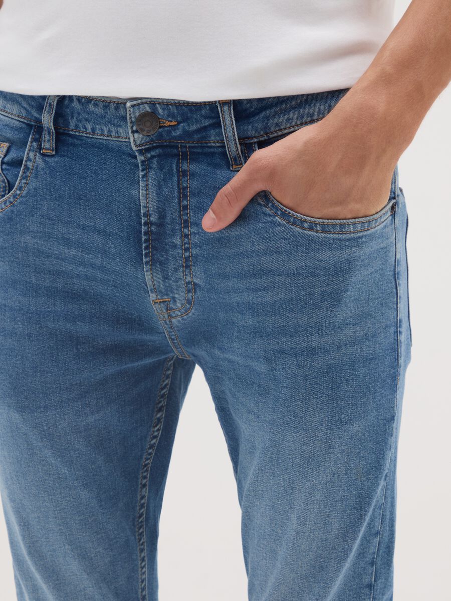 Jeans blu in denim super skinny in cotone_3