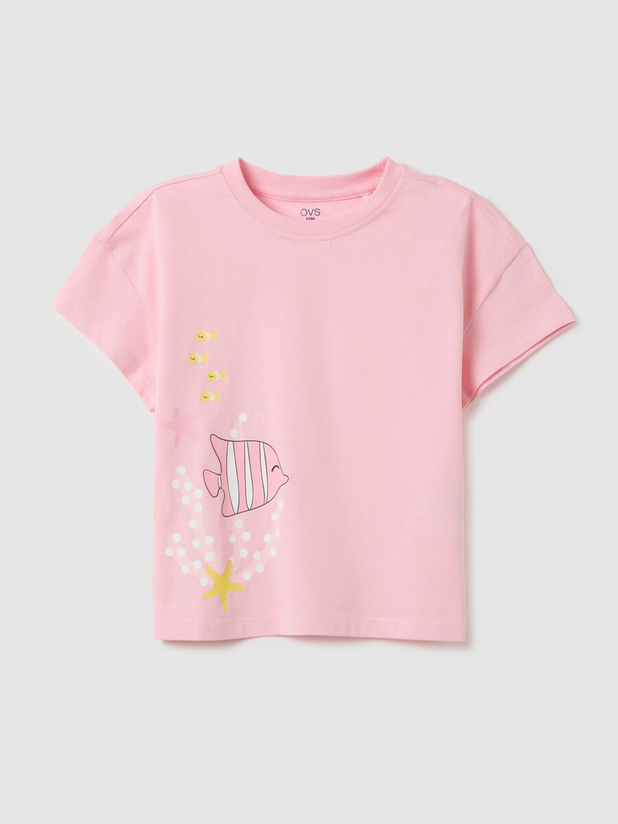 Pink T-shirt with fish print for girls_0