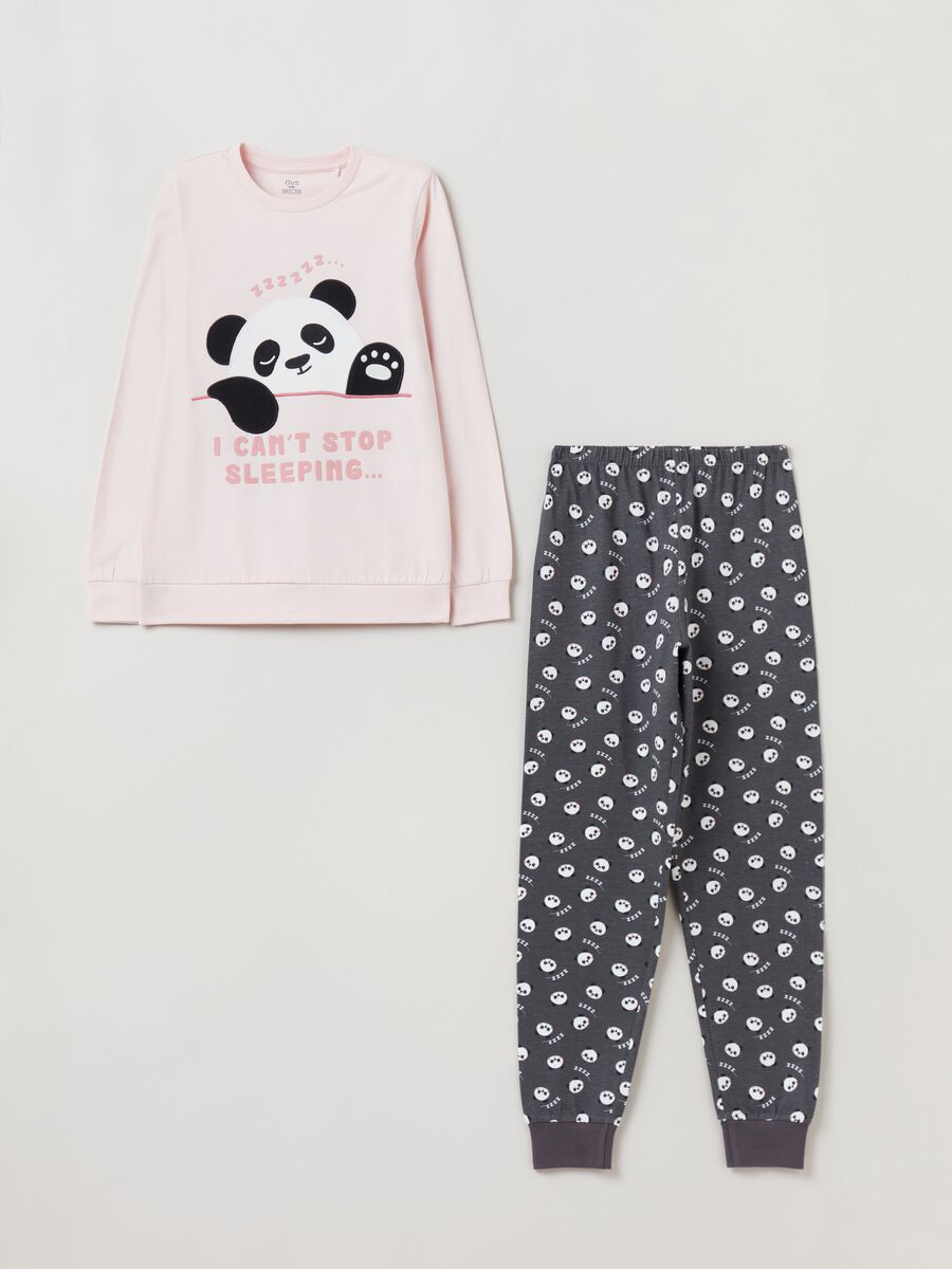 Pigiama lungo con stampa e ricamo panda_0