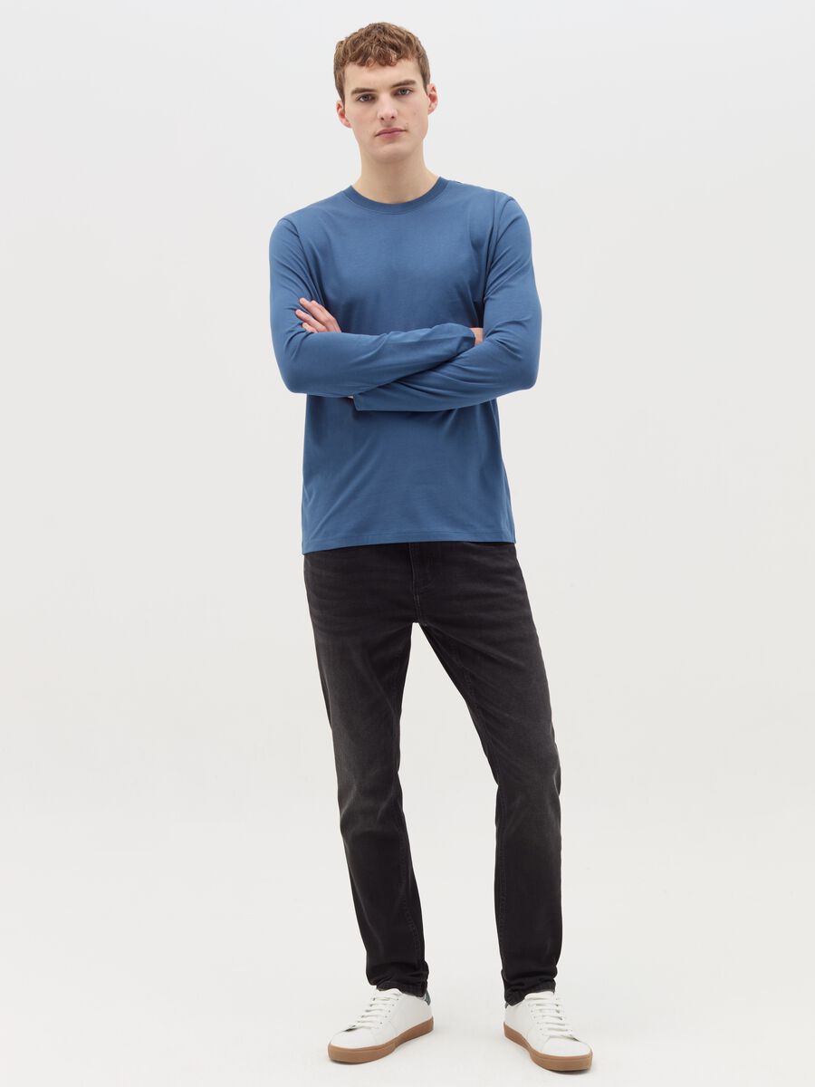 T-shirt with round neck and long sleeves in cotton_1