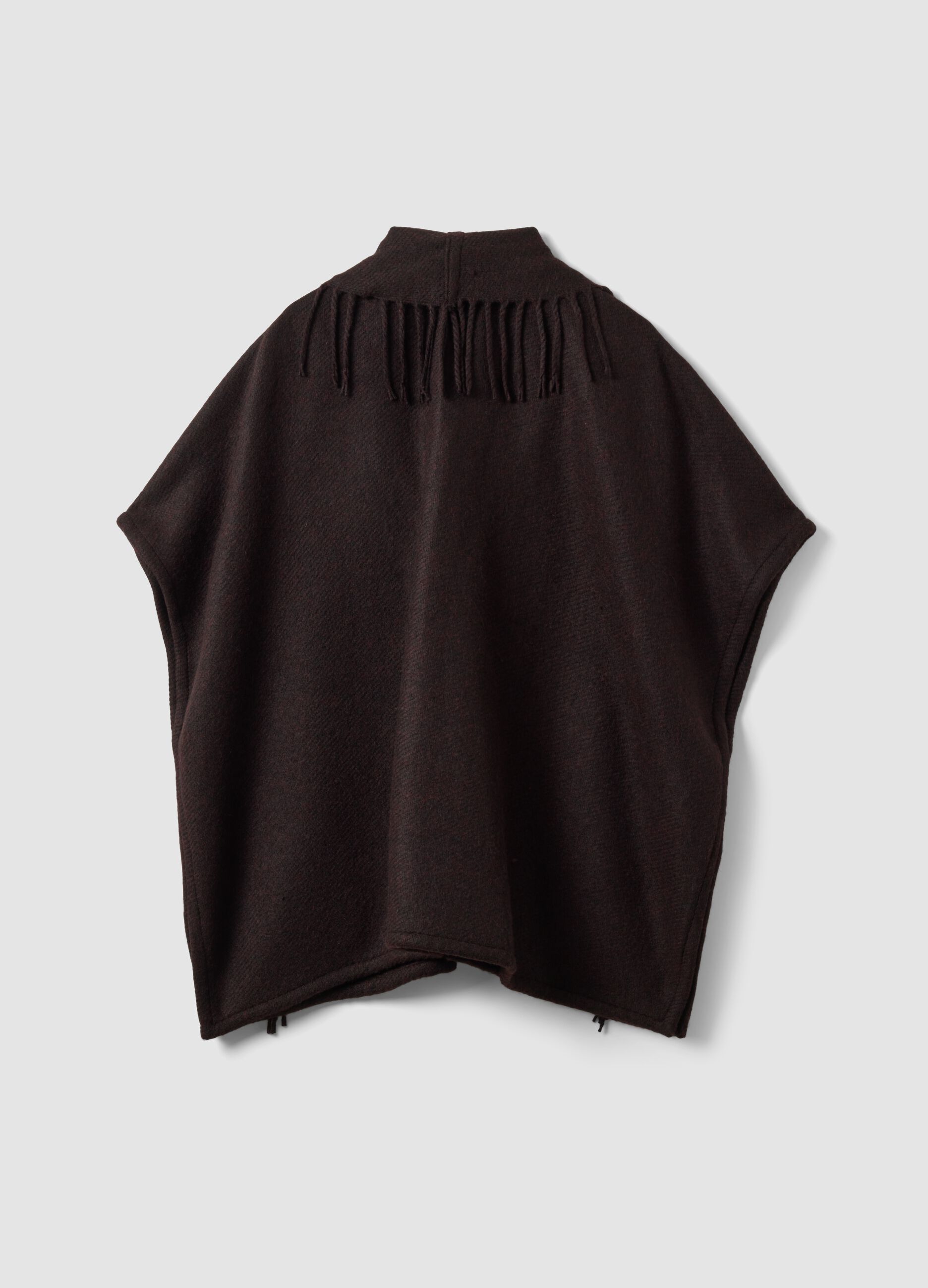 Brown wool-blend cape with fringe