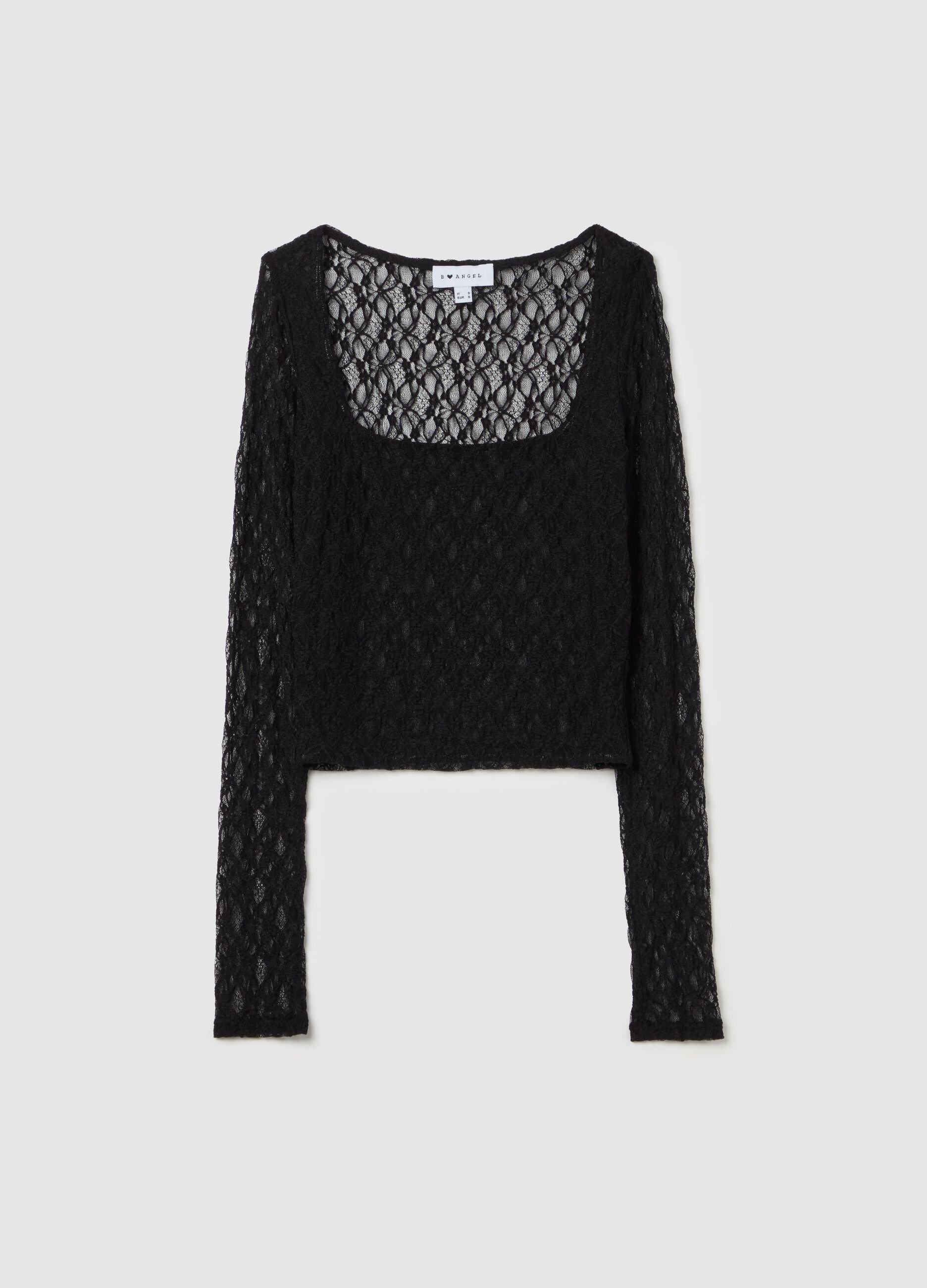Lace T-shirt with square neck