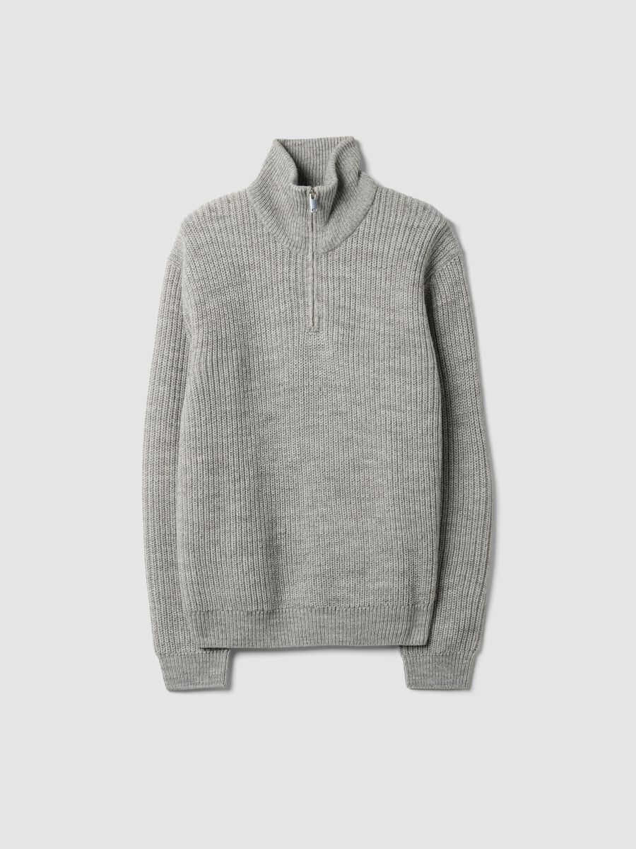 Maglia grigio chiaro in misto lana con colletto regular fit_4