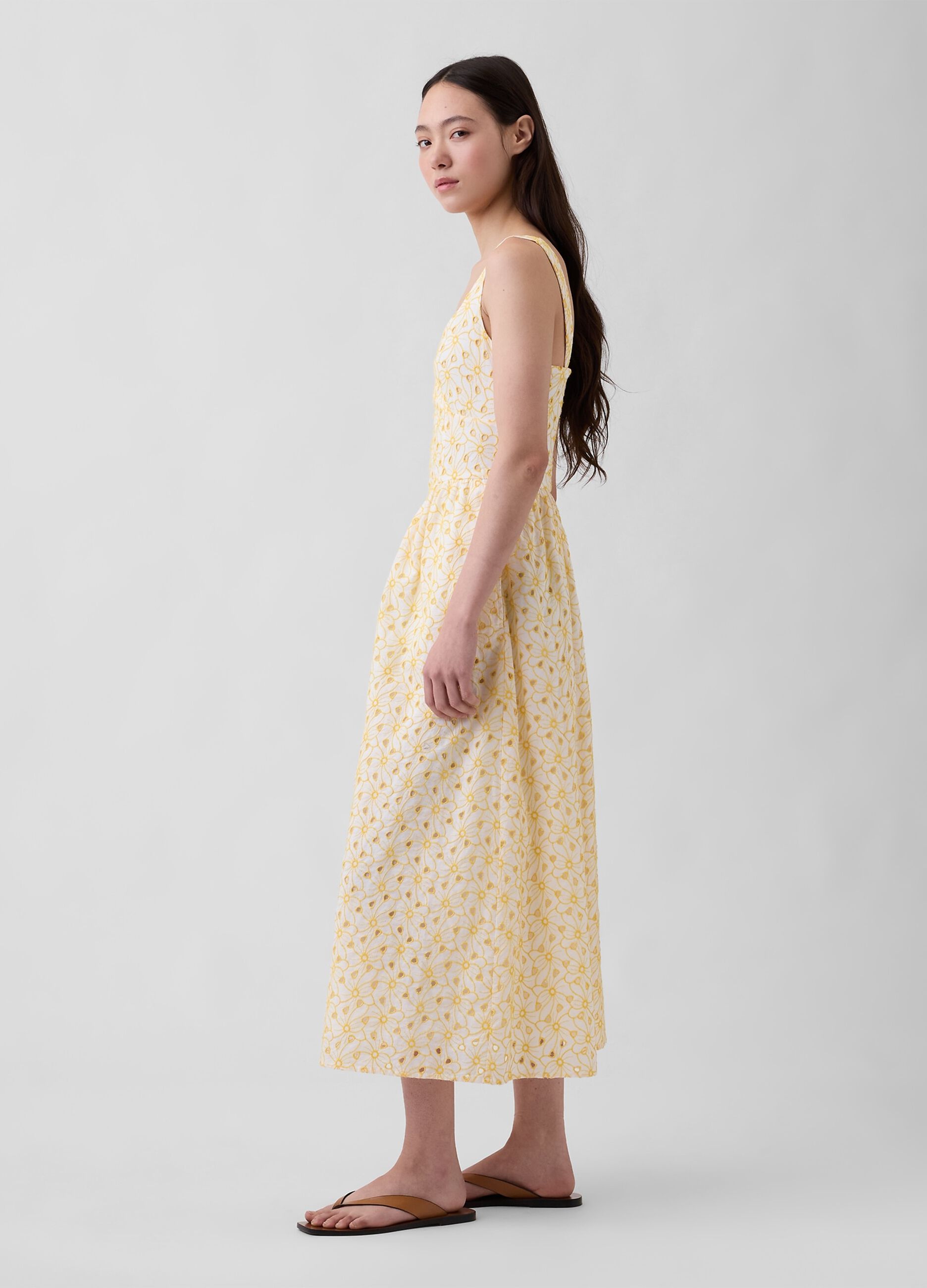 Pure cotton midi dress with floral print