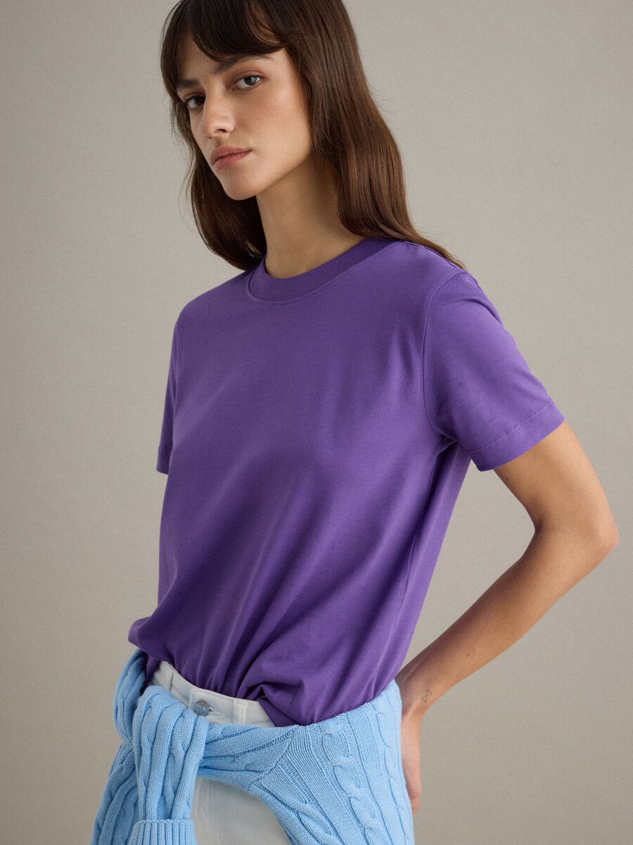 Short sleeve purple pure cotton T-shirt regular fit_0