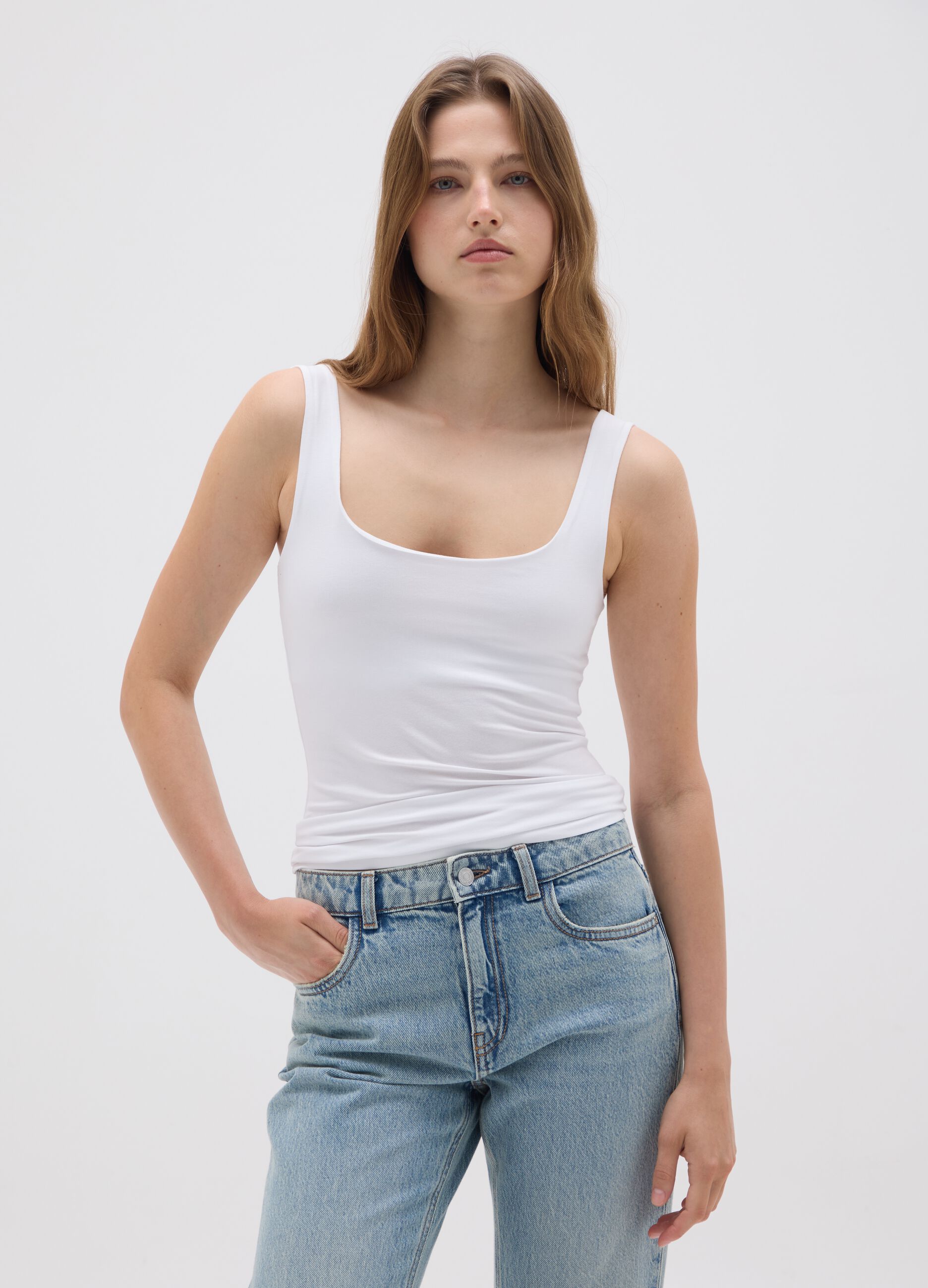 White Stretch Cotton Women's Top