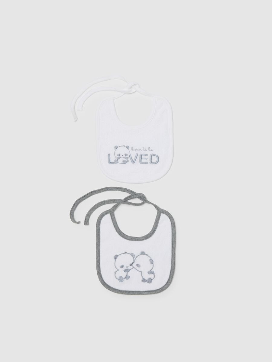 Twin pack baby bibs in white cotton with tie closure_0